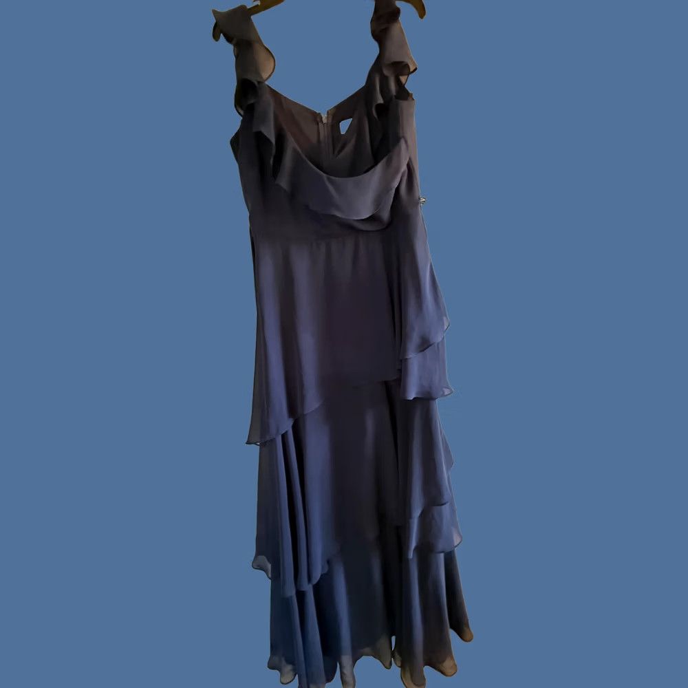 Vintage Tahari Arthur S. Levine Dress Womens 12 Blue Ruffle Chiffon Cowl Maxi Formal - Pre-Owned Size XL / US 12-14 / IT 48-50 - 1 Thumbnail
