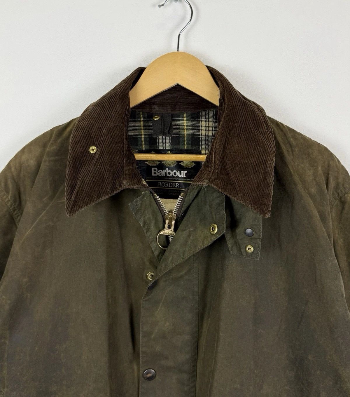 Barbour Barbour A200 Border Jacket Waxed Cotton Coat Green Full Zip Size US XL / EU 56 / 4 - 2 Thumbnail