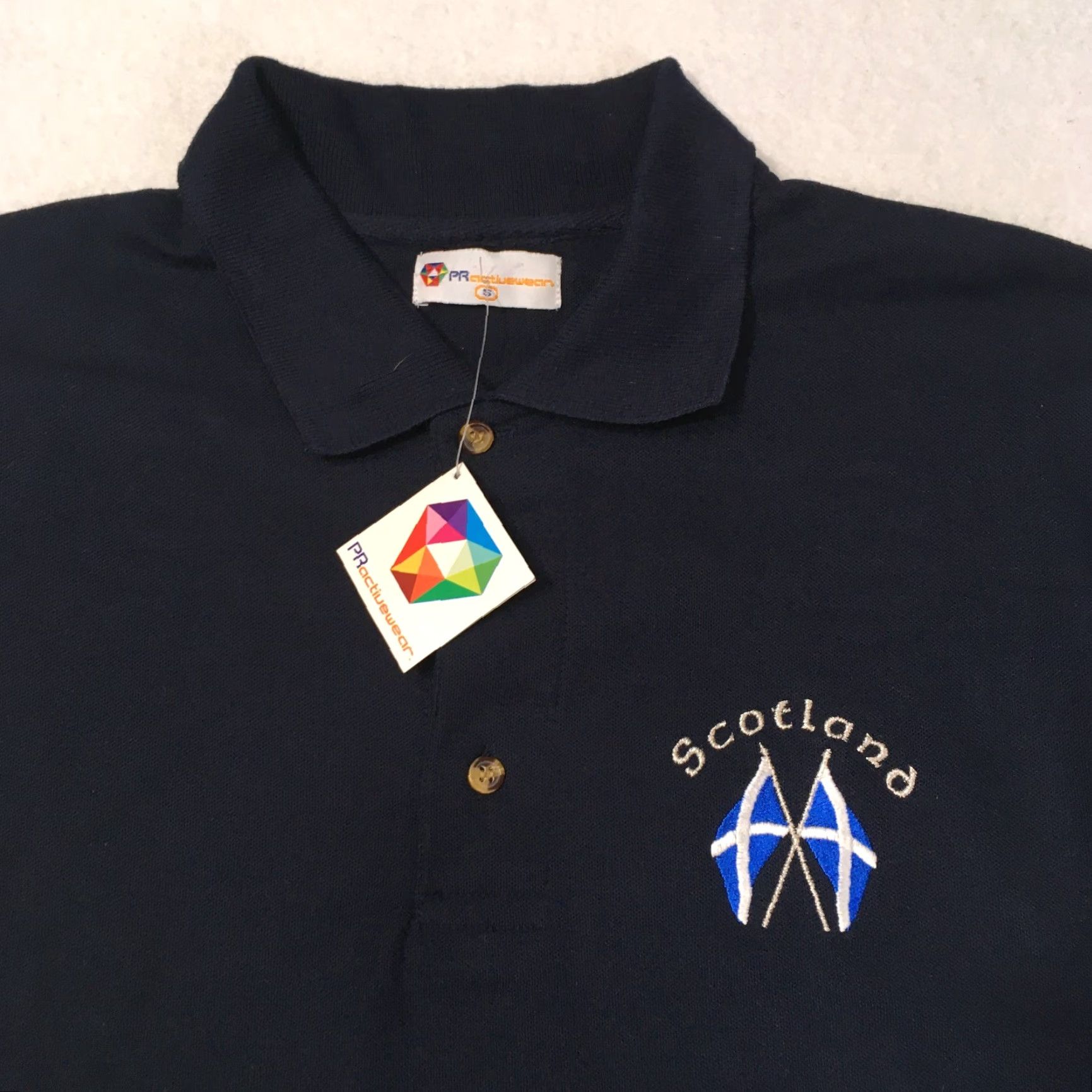 Vintage pr active Polo Mens Embroidered Proud To Be Scottish Polo Shirt Scotland Flag navy Blue S Size US S / EU 44-46 / 1 - 2 Thumbnail