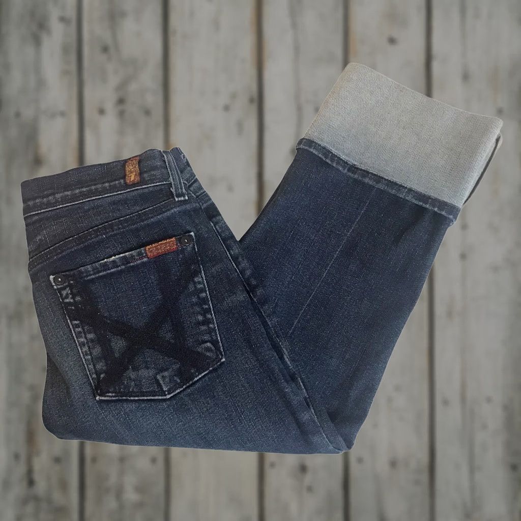 7 For All Mankind VINTAGE? 7 For All Mankind Jeans Mia Crop Womens 27 Distressed Embroidered Blue USA Crop Cuffed 20in Inseam Slim Stretch Belt Loops 5-Pocket Denim Size 27" / US 4 / IT 40 - 1 Thumbnail