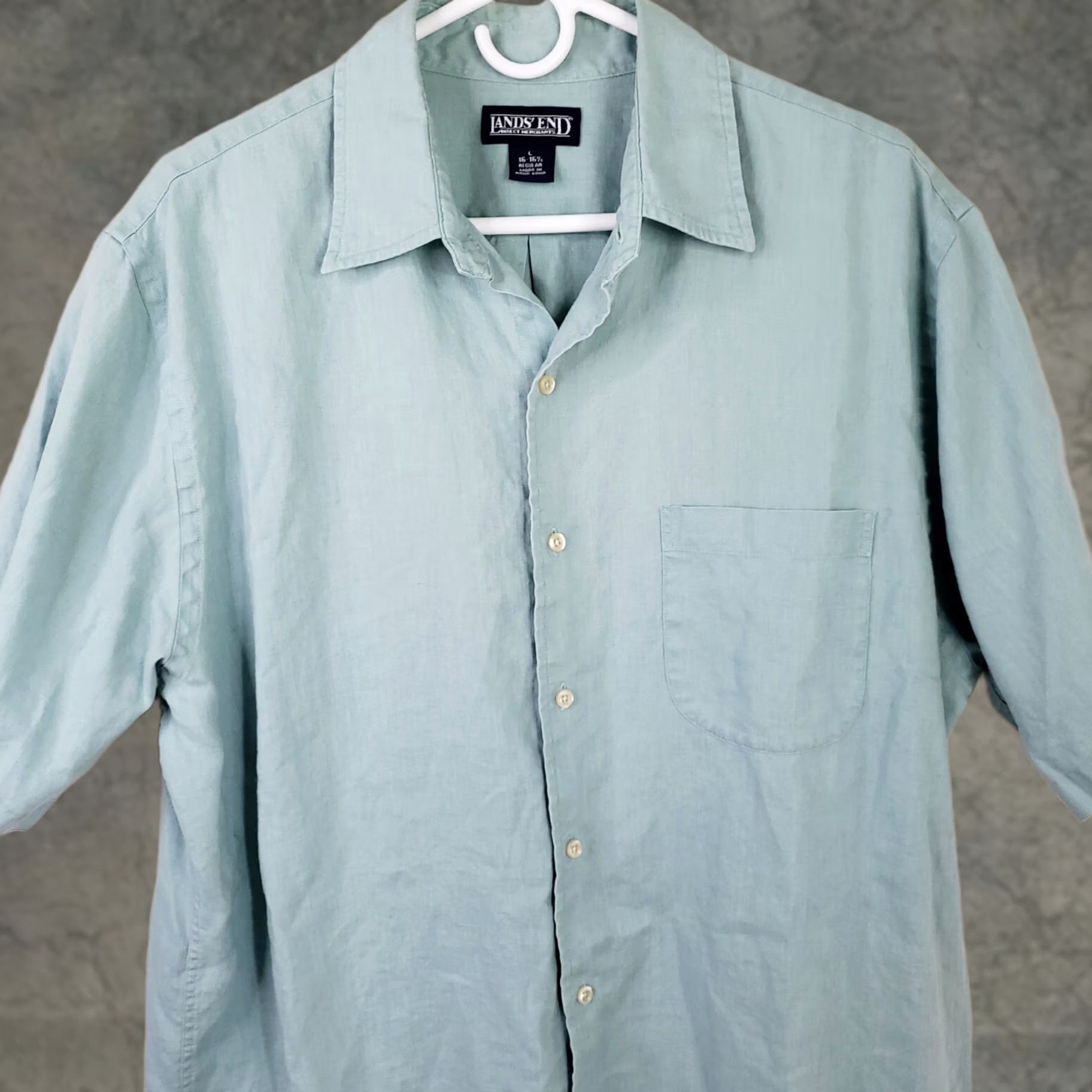 Lands' End Lands' End Shirt Mens L Mint Green 100% Linen Short Sleeve Button-Up Casual Summer Vintage Designer Shirts Mens Size US L / EU 52-54 / 3 - 1 Thumbnail