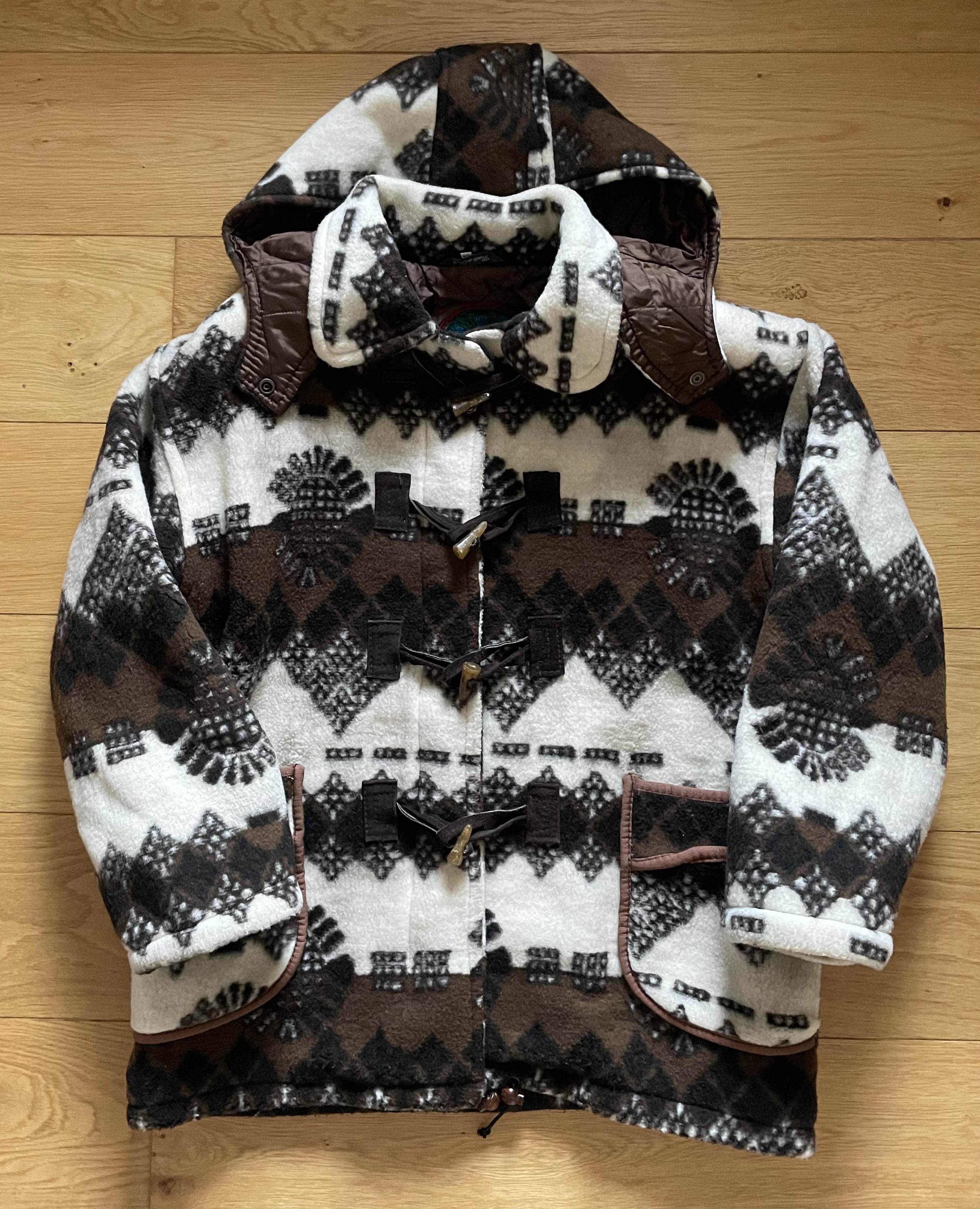 Vintage Henri Rossi Aztec Pattern Fleece Duffle Coat Hooded Jacket Size US XL / EU 56 / 4 - 1 Thumbnail