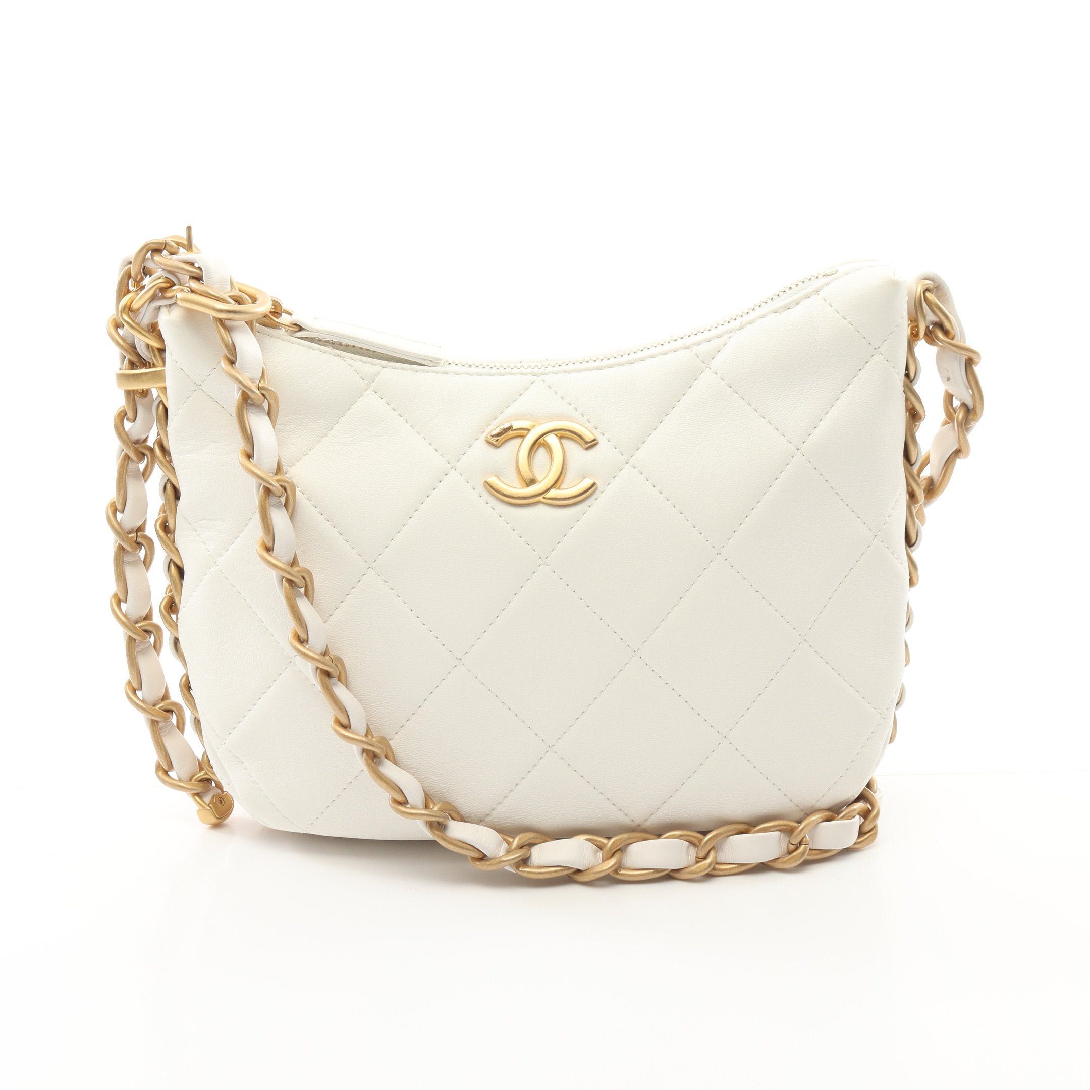 Chanel Matelasse Chain Shoulder Bag Lambskin White Gold Hardware