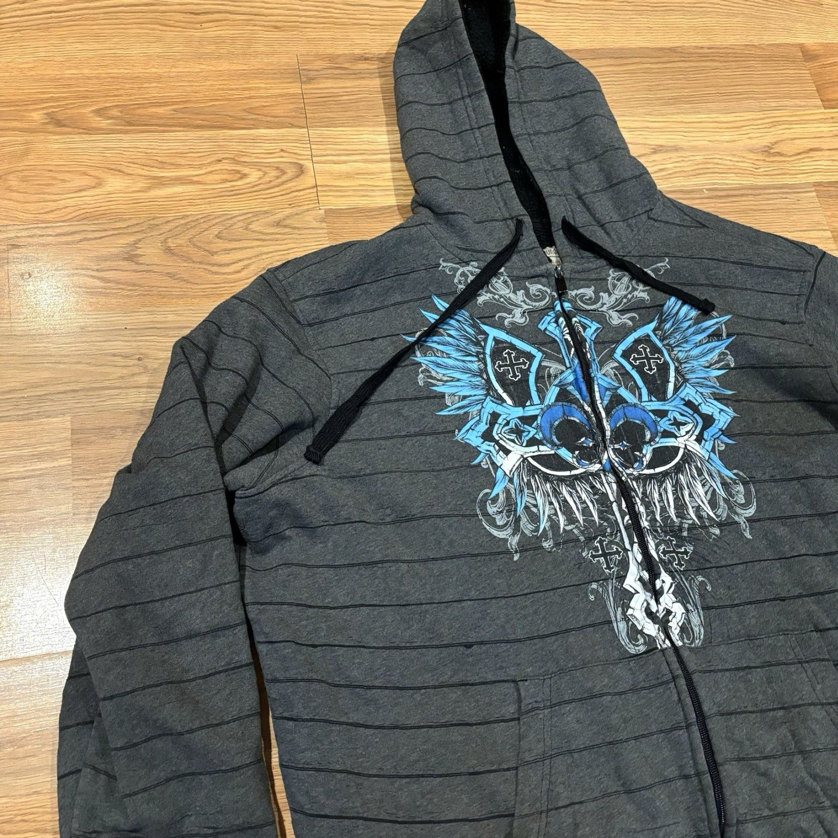 Vintage VINTAGE No Boundaries AOP Cross Hoodie Y2K Sherpa Mall Goth Grunge Affliction Size XL Gray Mens Regular Full Zip Hooded Logo Print""" Size US XL / EU 56 / 4 - 7 Thumbnail