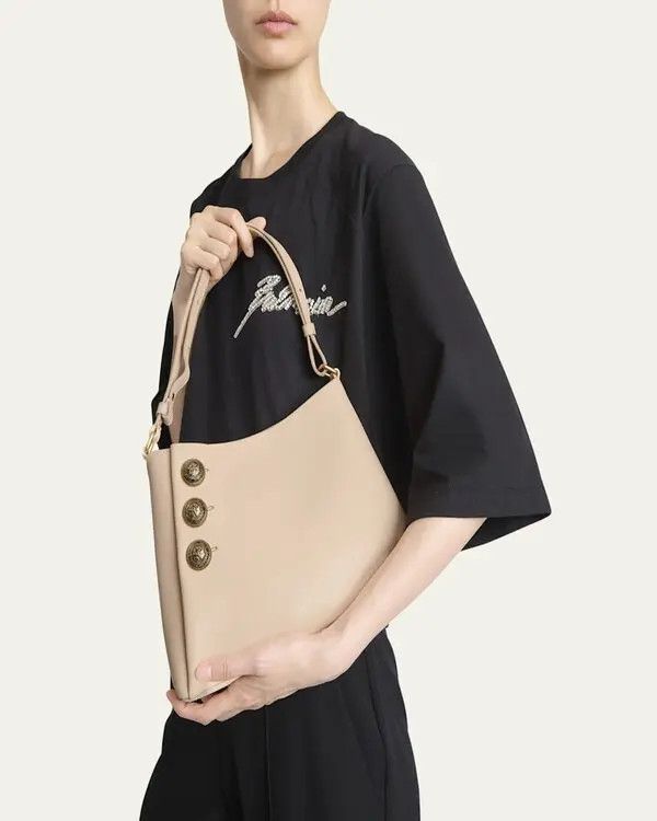 Balmain o1s1wg111225 Size:OS/Embleme Leather Shoulder Bag in Pink Size ONE SIZE - 3 Thumbnail
