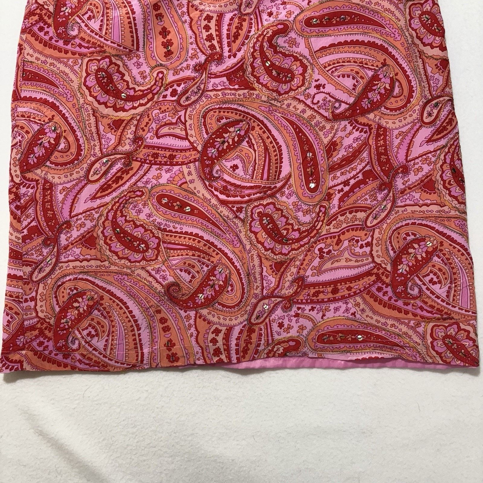 Other Worthington 14 Silk Mini Pencil Skirt Pink Paisley Slit Back Size 36" / US 14 / IT 50 - 3 Thumbnail