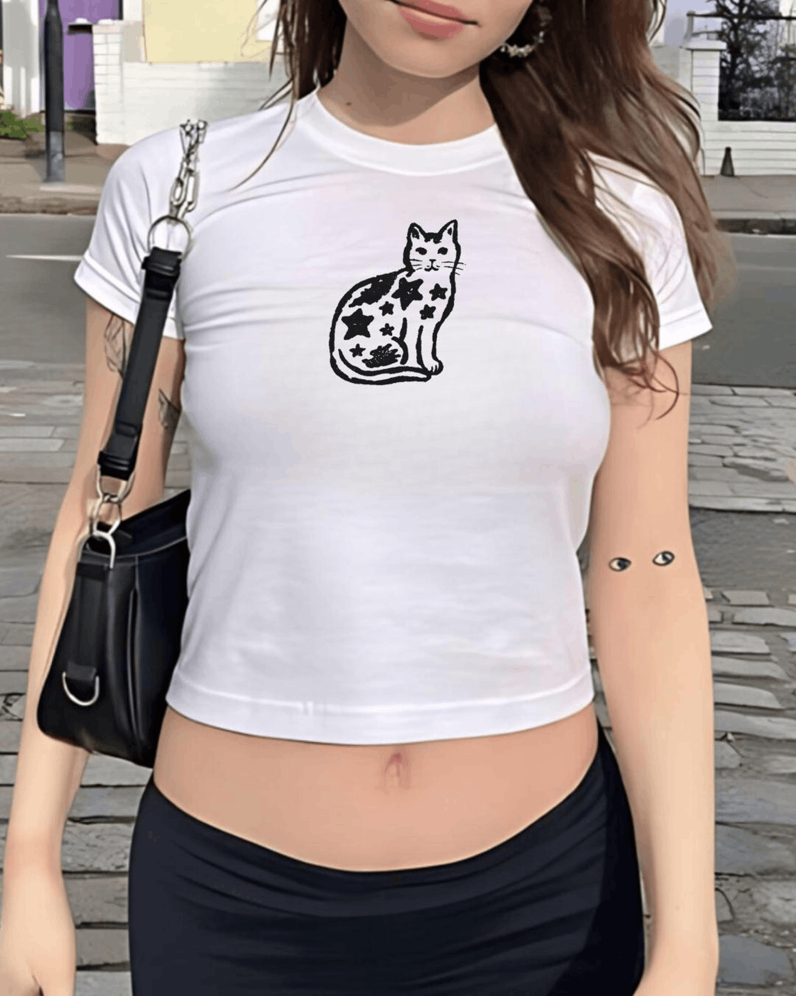 Other Cat Star Print Baby Tee – Trendy Y2K Crop Top Size M / US 6-8 / IT 42-44 - 2 Thumbnail