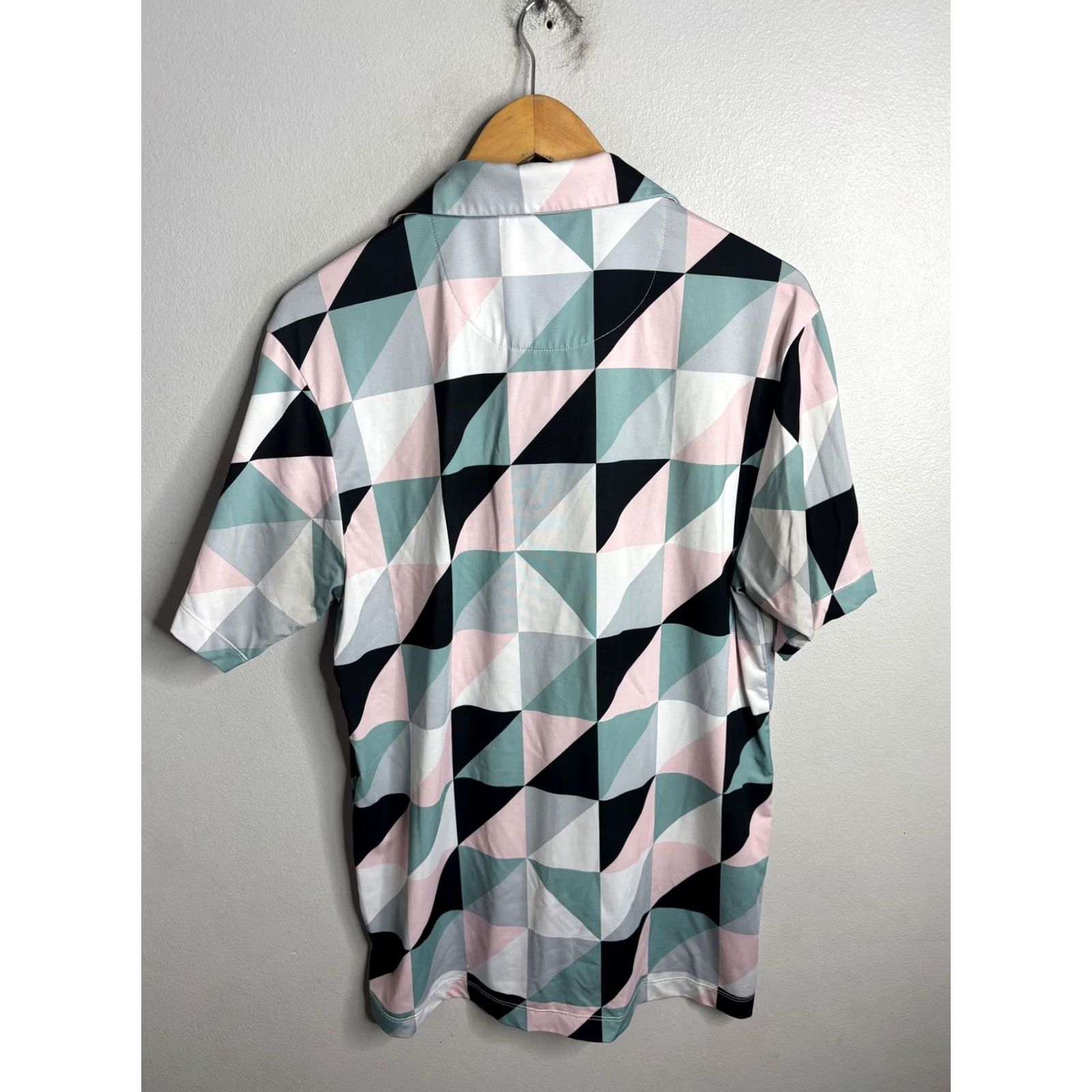 Vintage Bad Birdie Polo Shirt Mens M Pink Green Black Geometric Golf Allover Print Size US M / EU 48-50 / 2 - 5 Thumbnail