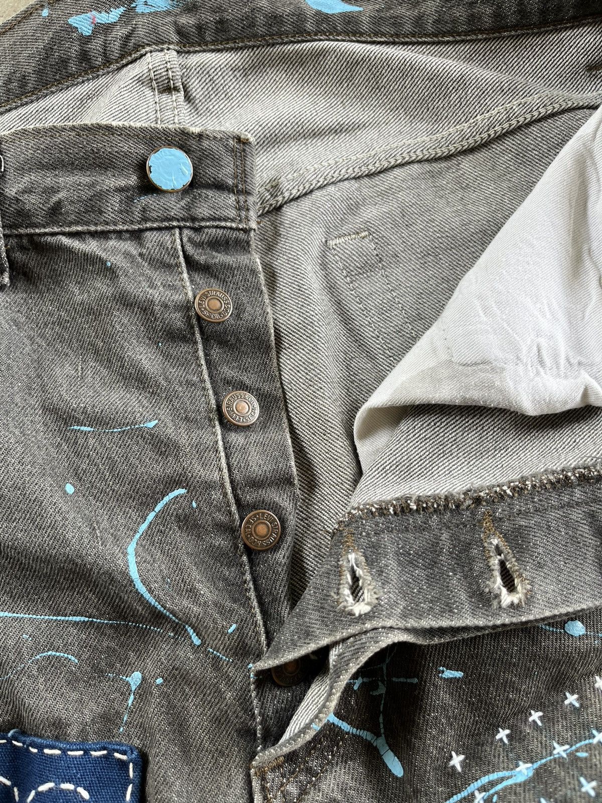 Levi's × Vintage 💥RARE Vintage Levi’s Sashiko Boro Painted Custom Jeans Size US 33 - 4 Thumbnail