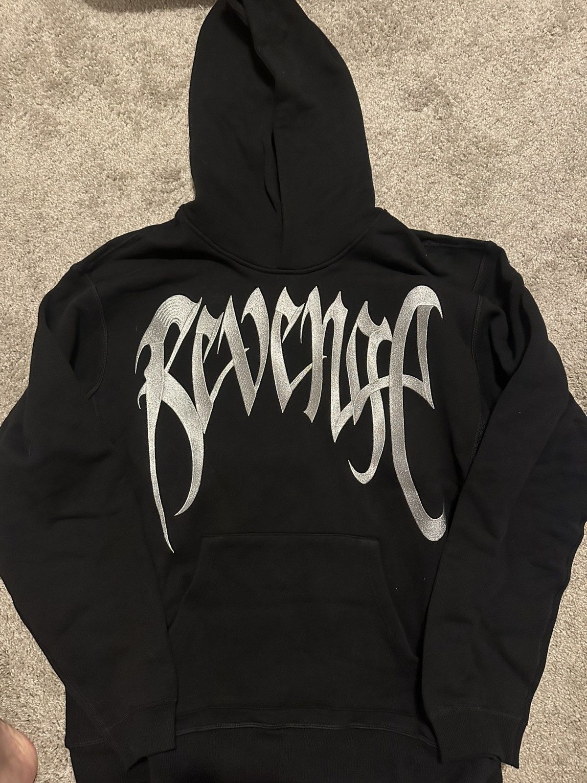 Revenge Black French Terry Silver Embroidered Revenge Hoodie Size US XL / EU 56 / 4 - 1 Thumbnail