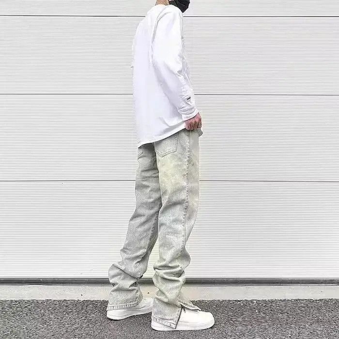 Japanese Brand Yellow Mud Dyed Zipper Split Straight Jeans Size US 32 / EU 48 - 2 Thumbnail