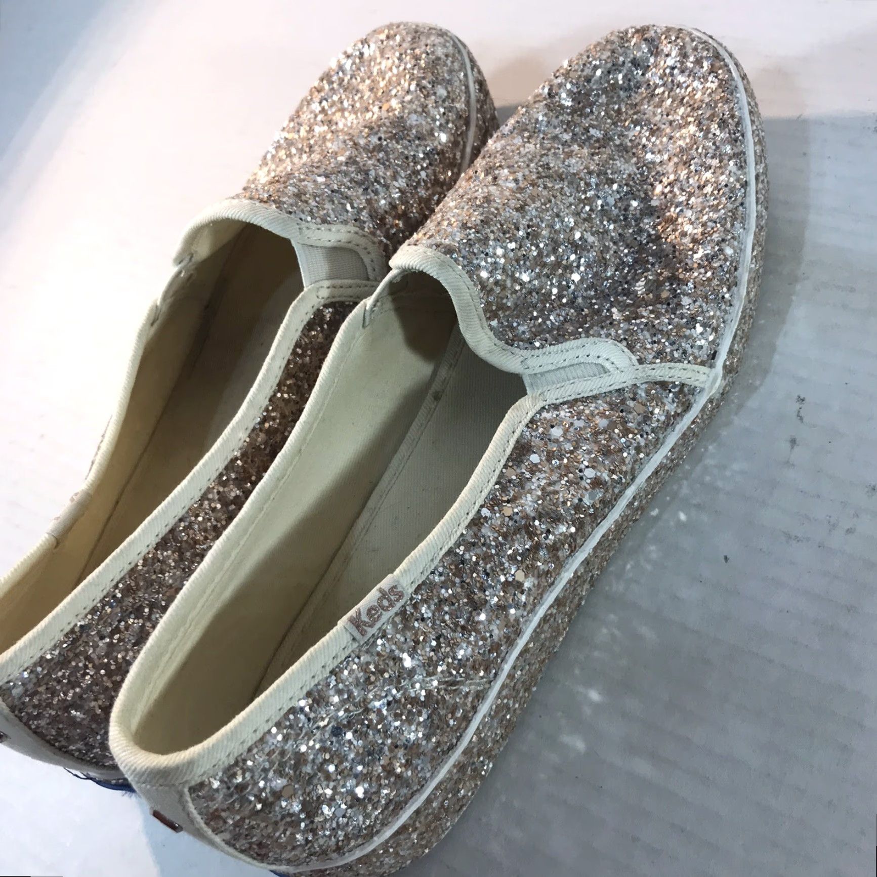 Keds Kate Spade Keds Glitter Slip On Sneakers Women Size 7.5 Champagne Casual dress Comfort Lightweight Size US 8 / IT 38 - 5 Thumbnail