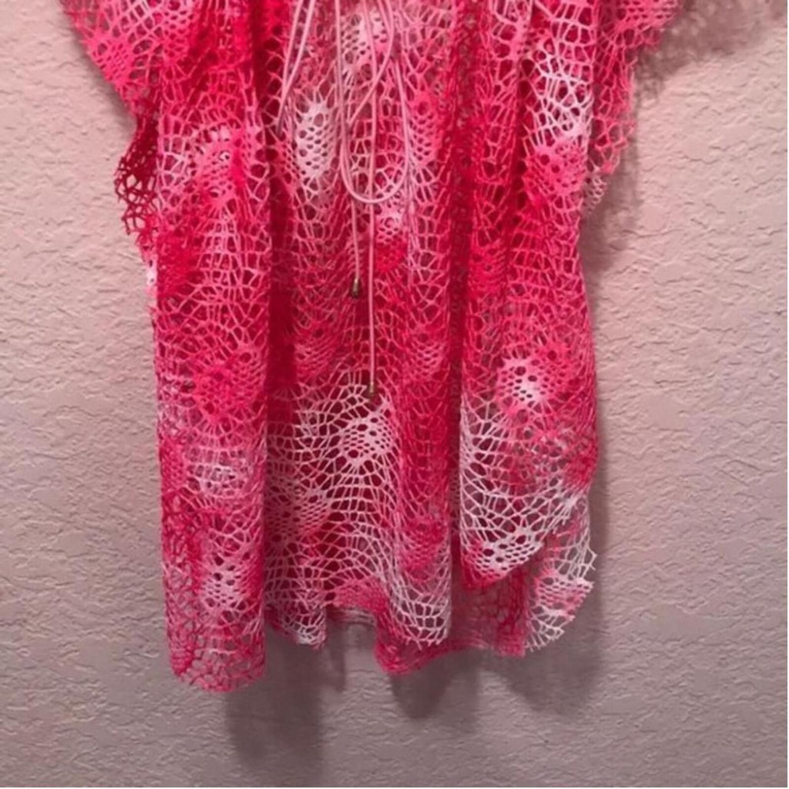 Other Senda G Pink and White Crochet Cover-Up Tunic Dress Size ONE SIZE - 5 Thumbnail