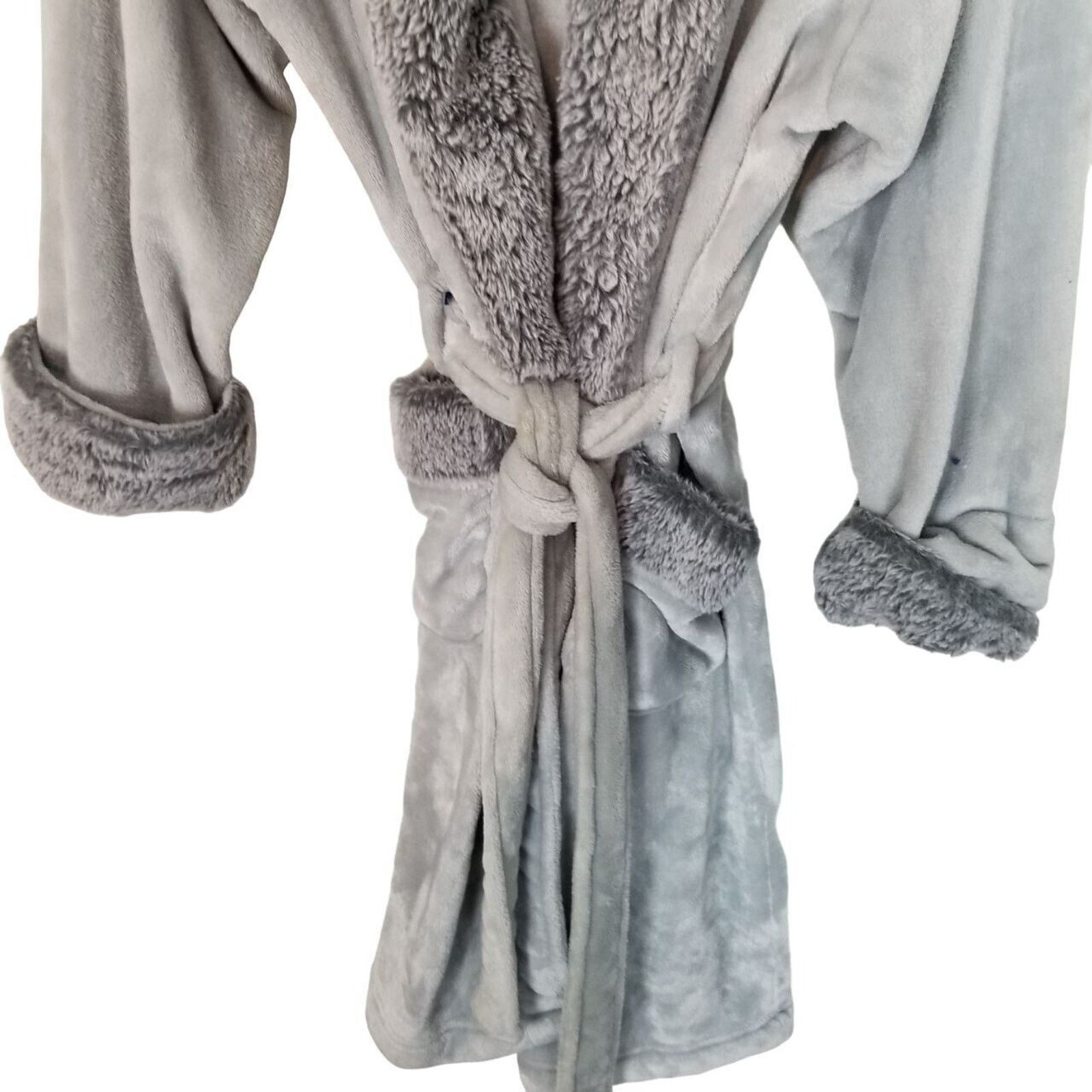 Market World Market Womens Bath Robe OS Gray Comfy Cozy Faux Fur Size ONE SIZE - 3 Thumbnail