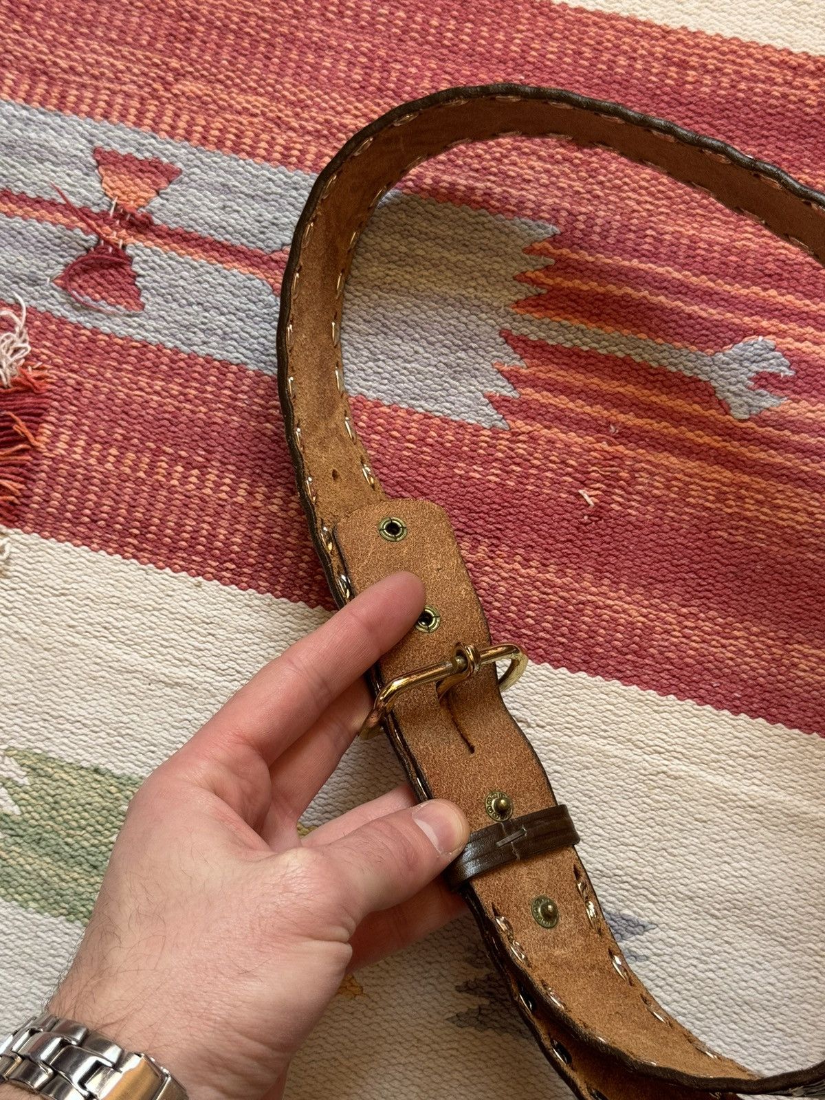Genuine Leather Vintage 90’s Eagle Made In USA Western Cowboy Leather Belt Size ONE SIZE - 6 Thumbnail