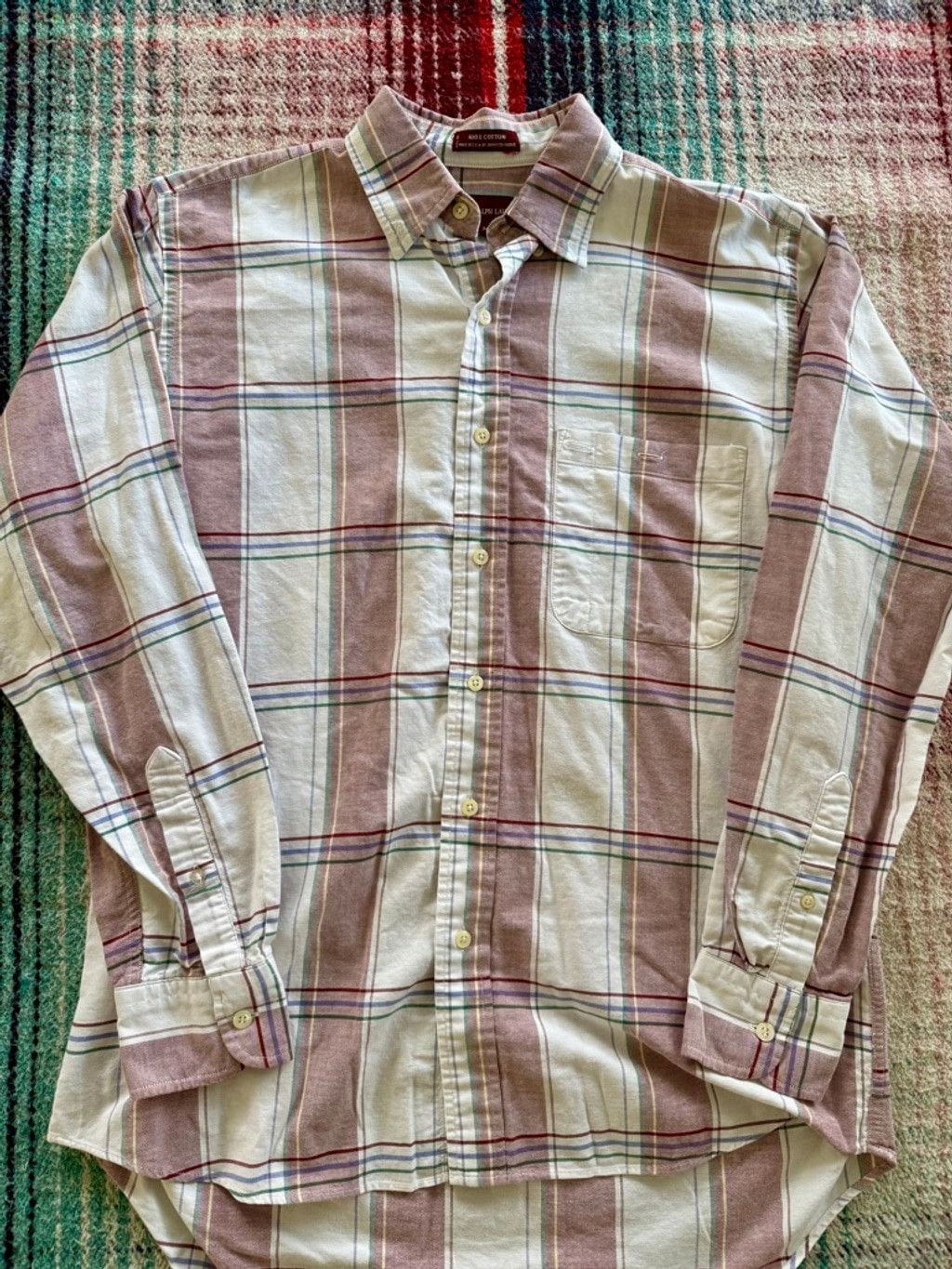 Chaps Ralph Lauren 90s Chaps Ralph Lauren Cream/Maroon Shirt M Size US M / EU 48-50 / 2 - 2 Thumbnail