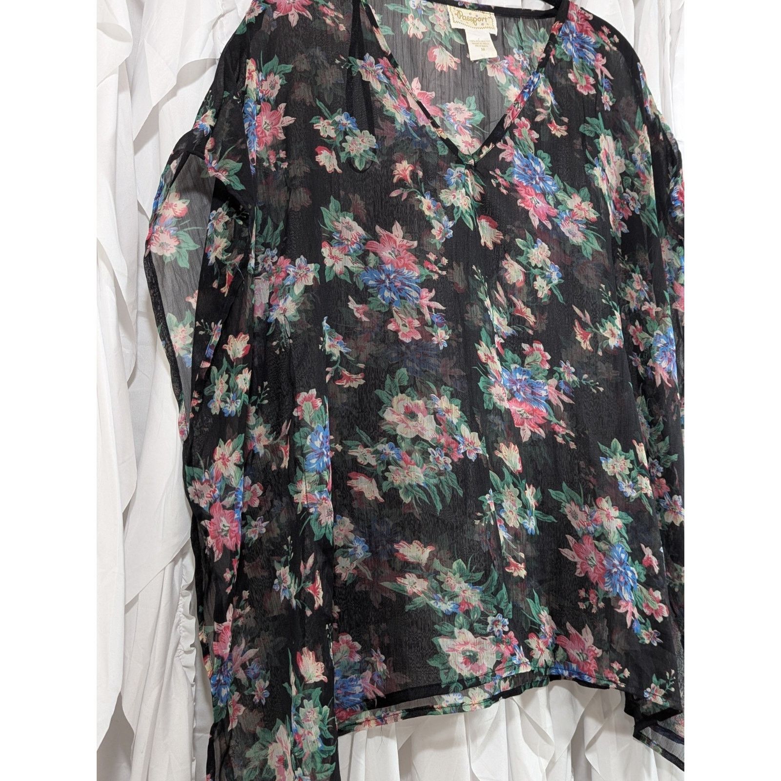 Passport Passport Y2K Sheer Floral Caftan Blouse M Black Whimsigoth Size M / US 6-8 / IT 42-44 - 8 Thumbnail