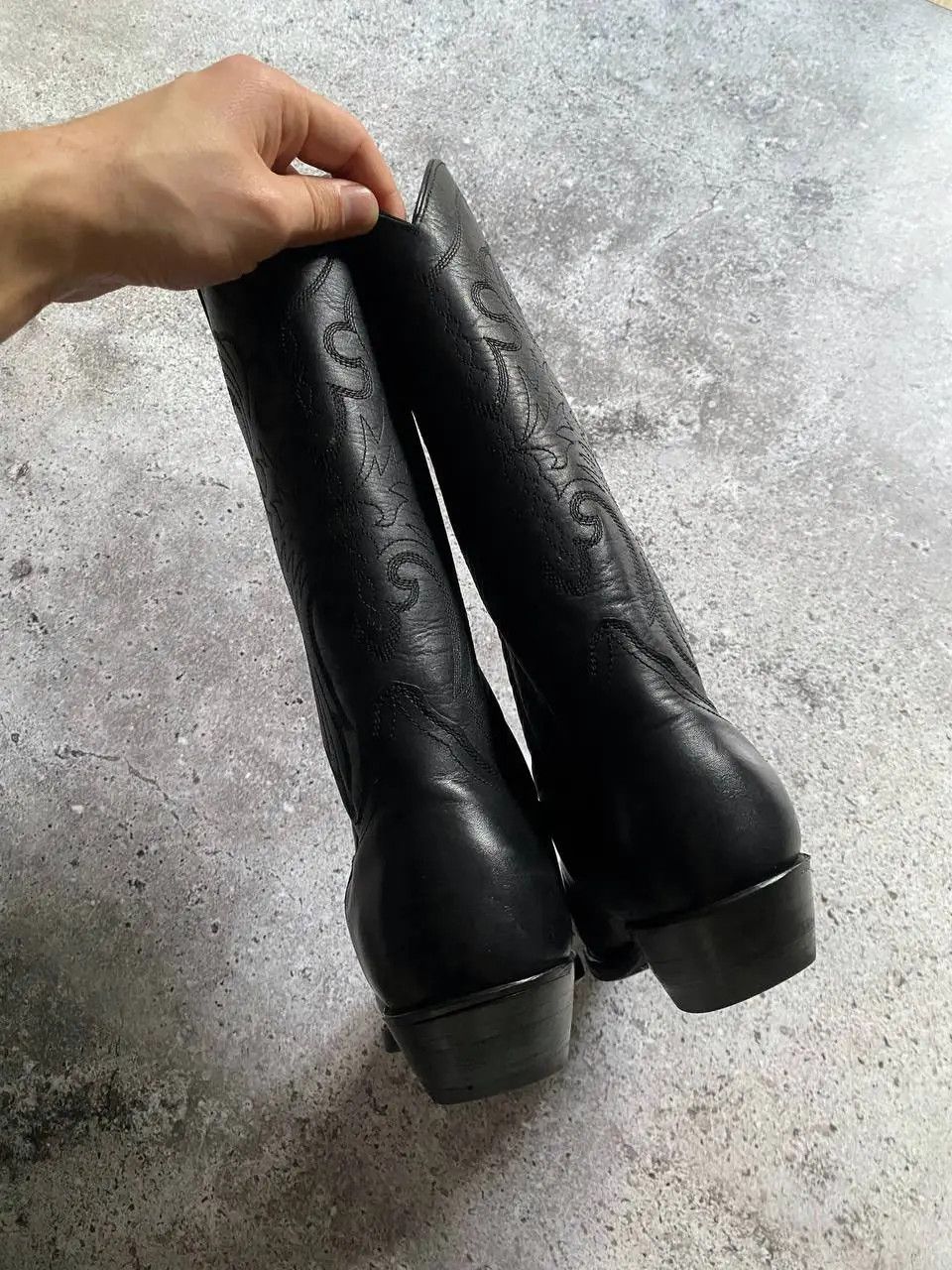 Leather VINTAGE 90s USA BLACK LEATHER WESTERN COWBOY BOOTS Size US 5.5 / EU 38 - 5 Thumbnail