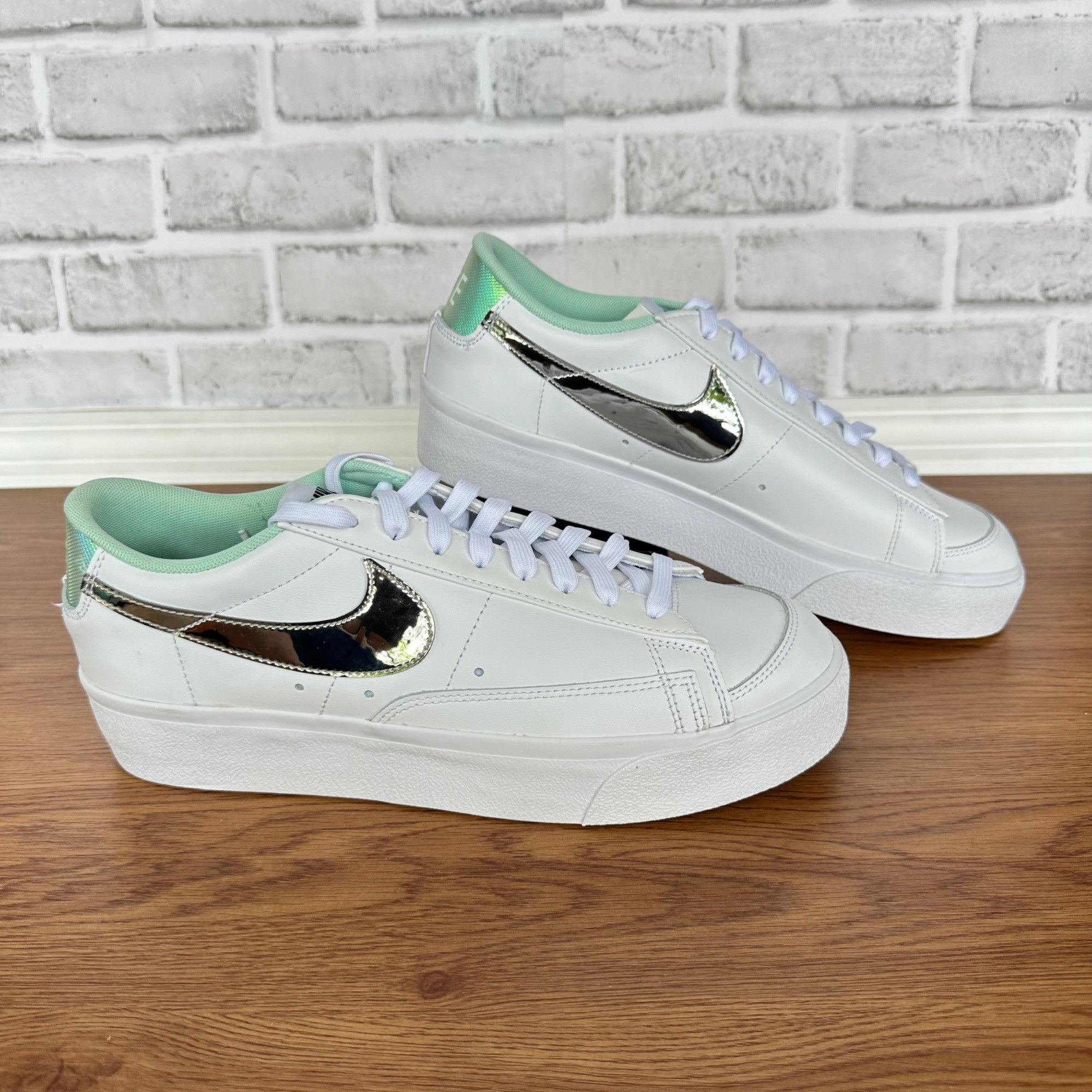 Nike ❤️Nike Blazer Low Platform Sz 11.5 Womens Shoes White Silver Size US 11.5 / IT 41.5 - 2 Thumbnail
