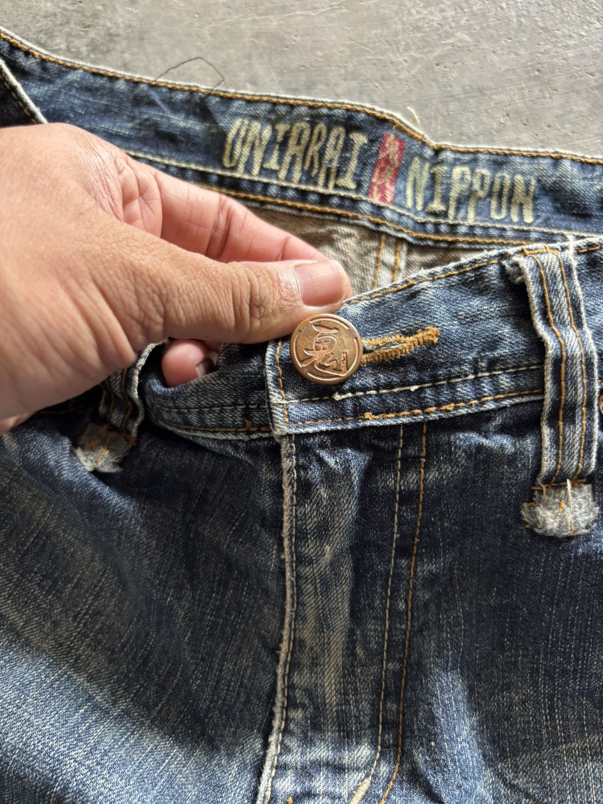 Karakuri Tamashii ONIARAI NIPPON JAPANESE DENIM DISTRESSED WASHED PUNK GRUNGE Size US 31 - 3 Thumbnail