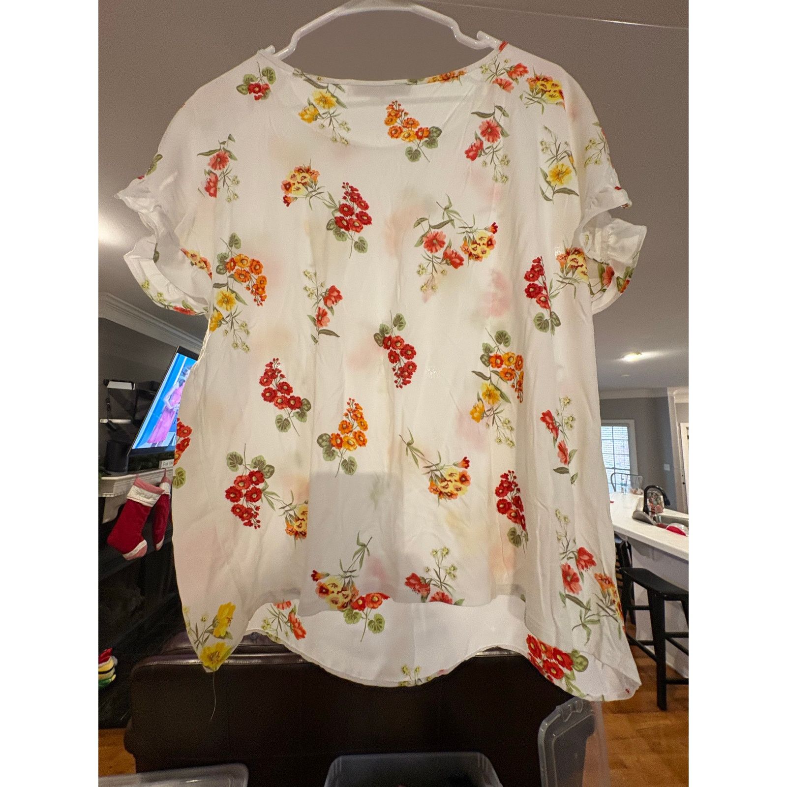 Loft LOFT Women’s Small White Floral Blouse Short Sleeve Size S / US 4 / IT 40 - 4 Thumbnail