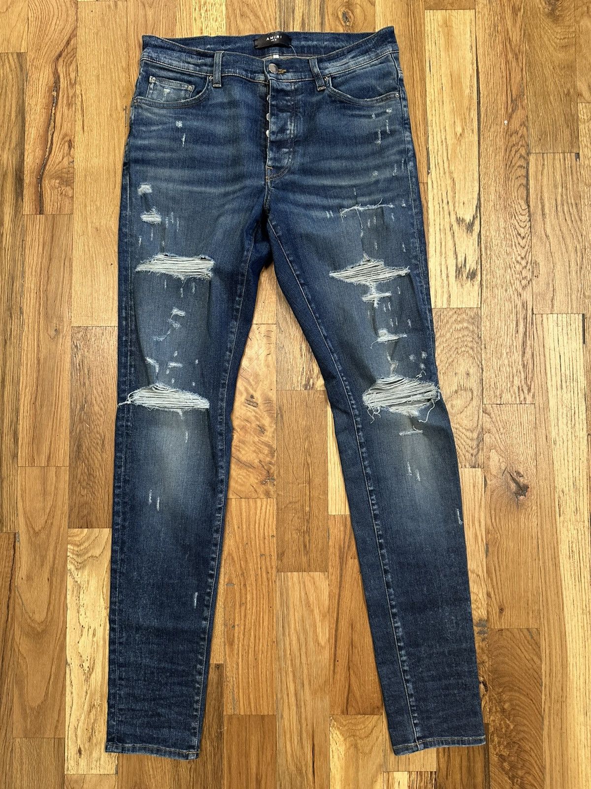 Amiri Plain Dark Blue Distressed Denim Jeans Size 33