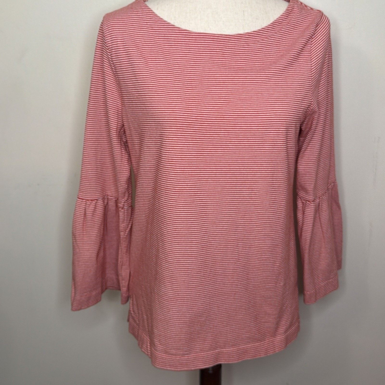 J.Crew J.Crew size M Top RED WHITE Micro Stripe Bell Sleeves Size M / US 6-8 / IT 42-44 - 2 Thumbnail
