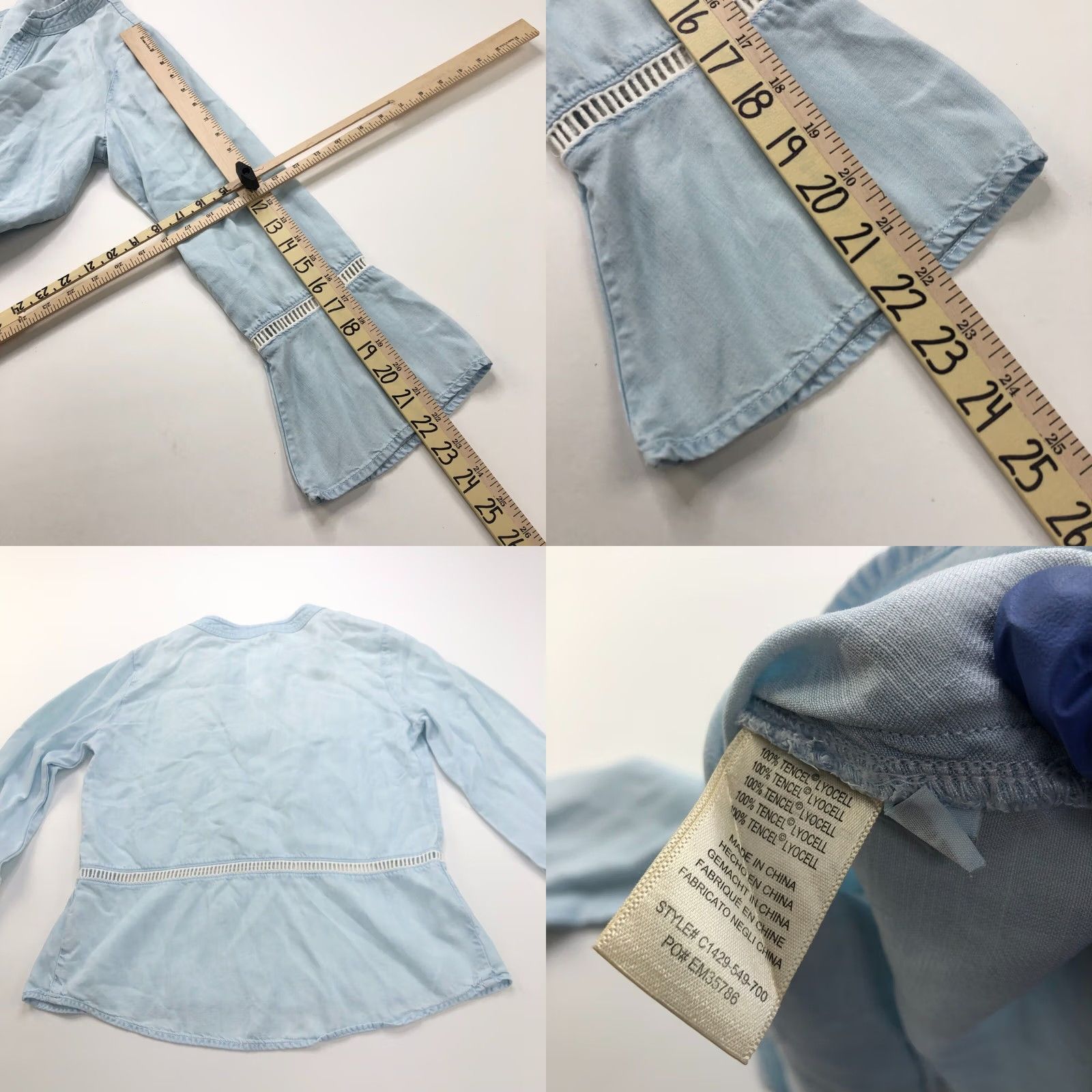 Bell Cloth & Stone Blouse Shirt V-Neck Bell Sleeve Chambray Lyocell Blue Small Womens Size S / US 4 / IT 40 - 8 Thumbnail