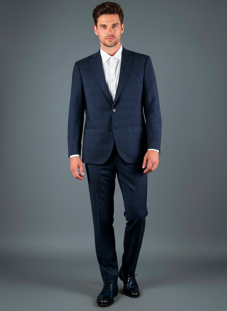 Baumler Baumler men's luxury navy check suit Size 42R - 1 Thumbnail