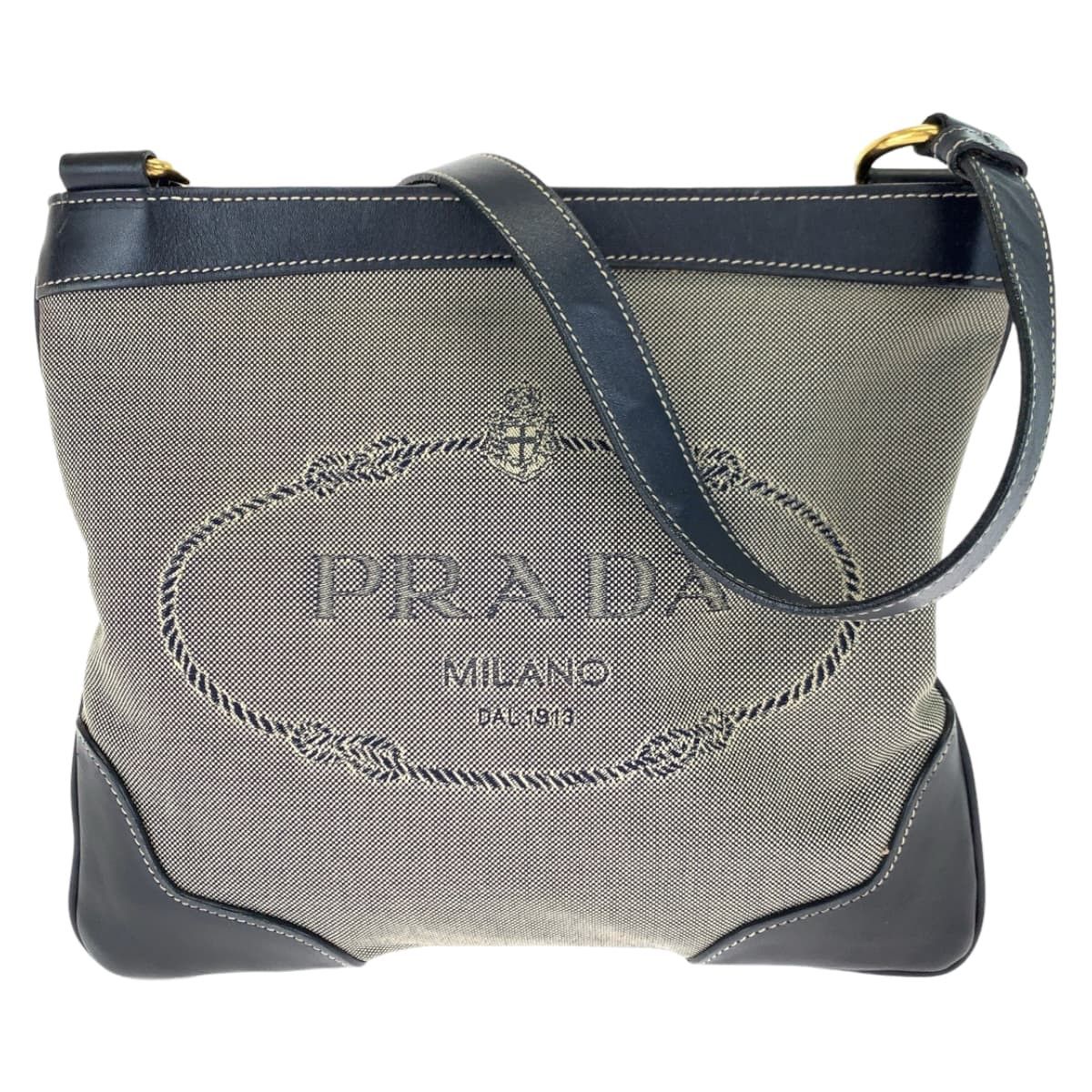 Prada Prada Prada Canvas/Leather Logo Jacquard Shoulder Bag 405803 Canvas Crossbody Bag 405803 in Very Good Condition Size ONE SIZE - 1 Thumbnail