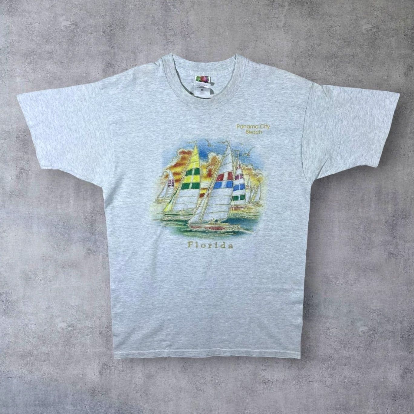 Fruit Of The Loom Vintage FOTL Florida Souvenir Graphic T-Shirt Mens M Light Grey 90s Size US M / EU 48-50 / 2 - 2 Thumbnail