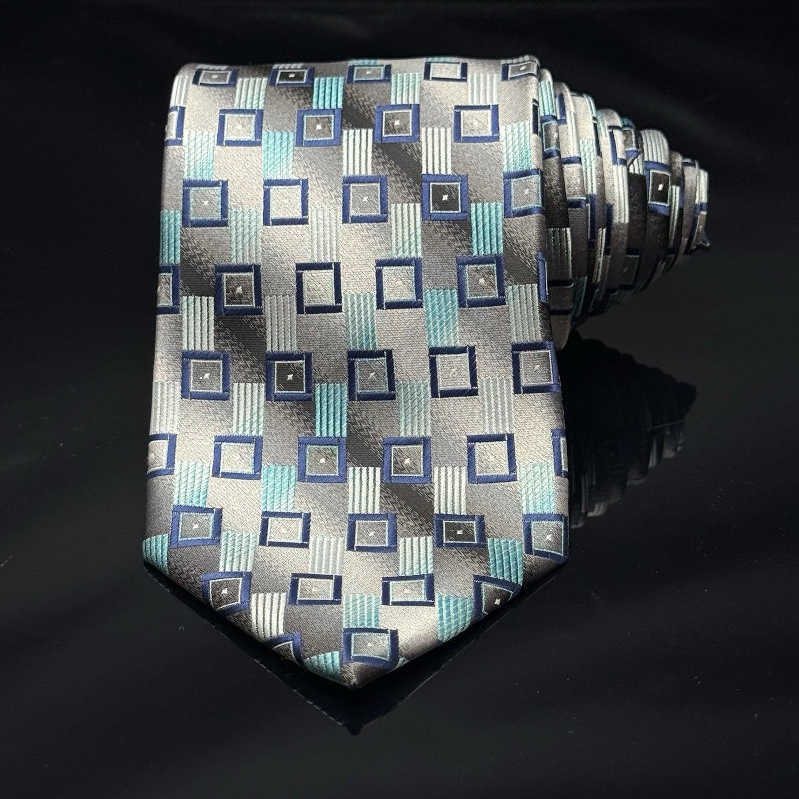 Alexander Julian ALEXANDER JULIAN COLOURS Light Blue Silver Geometric Squares Size ONE SIZE - 2 Thumbnail