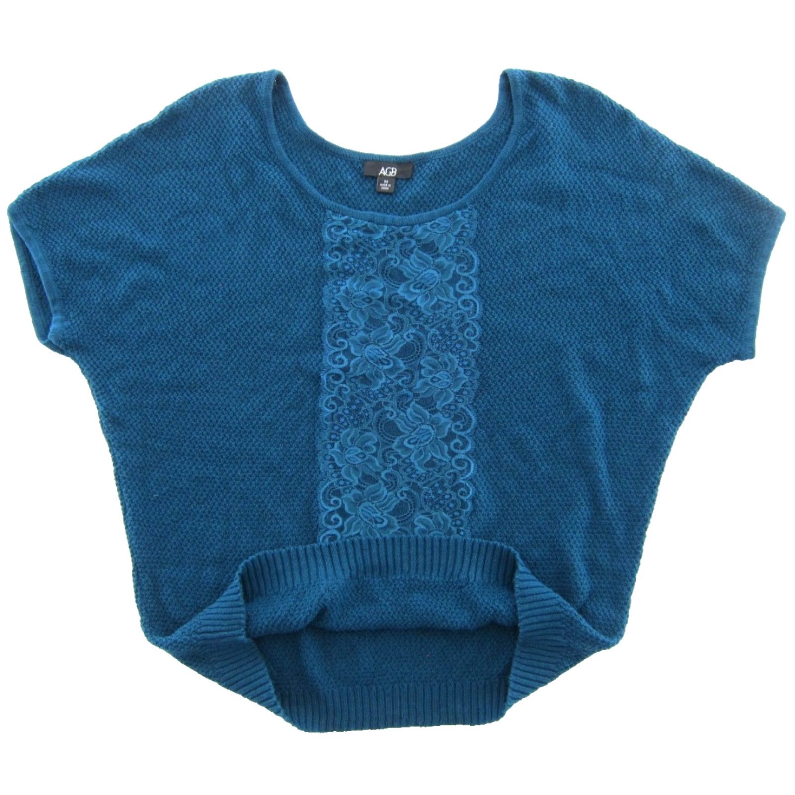 Vintage NWT AGB Peacock Green Knit Lace Short Sleeve Pullover Sweater Women Medium Size M / US 6-8 / IT 42-44 - 4 Thumbnail