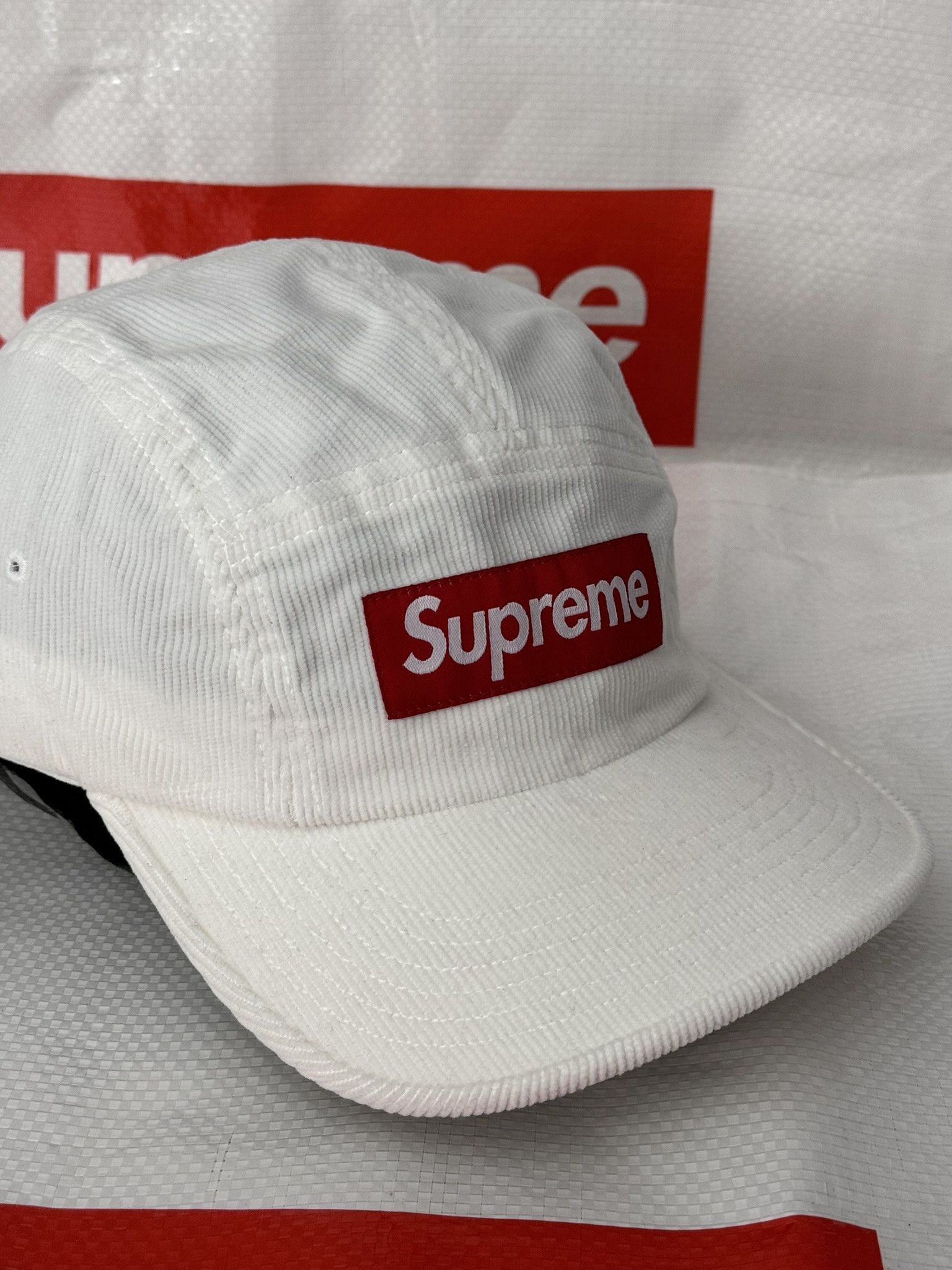 Supreme Fine Wale Corduroy Camp Cap White hat ss 21
