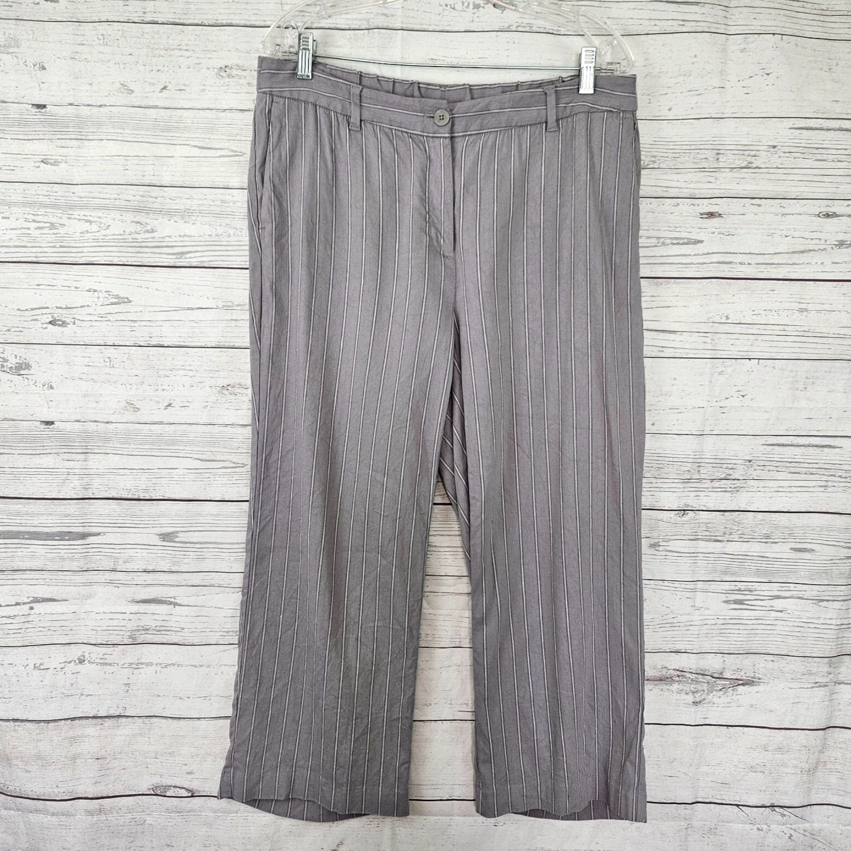 J. Jill J Jill Womens Cropped Pants 16 Linen Stretch Gray Stripe Mid Rise Size 38" / US 16 / IT 52 - 2 Thumbnail