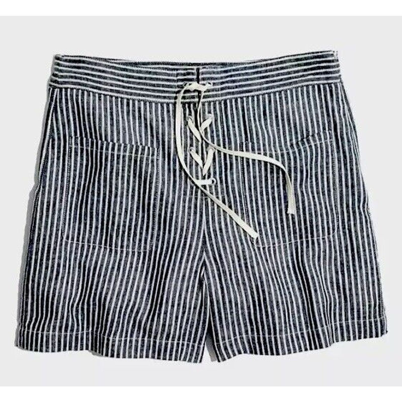 Madewell Madewell Jean Blue Striped High Waist Pockets Lace-Up Shorts Size 27" / US 4 / IT 40 - 14 Thumbnail