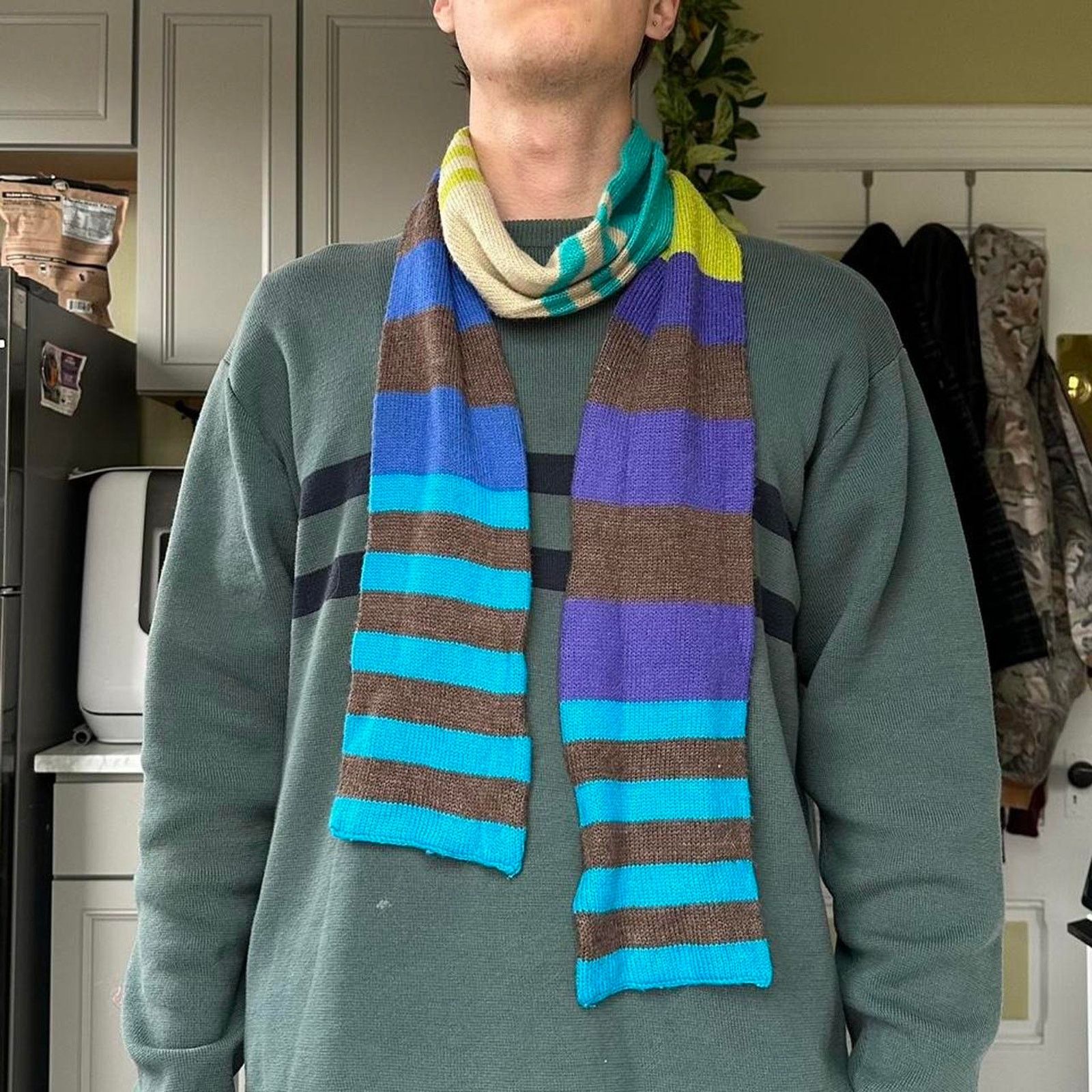 Old Navy × Vintage Vintage 00s Old Navy Blue Brown Green Striped Winter Scarf Size ONE SIZE - 6 Thumbnail