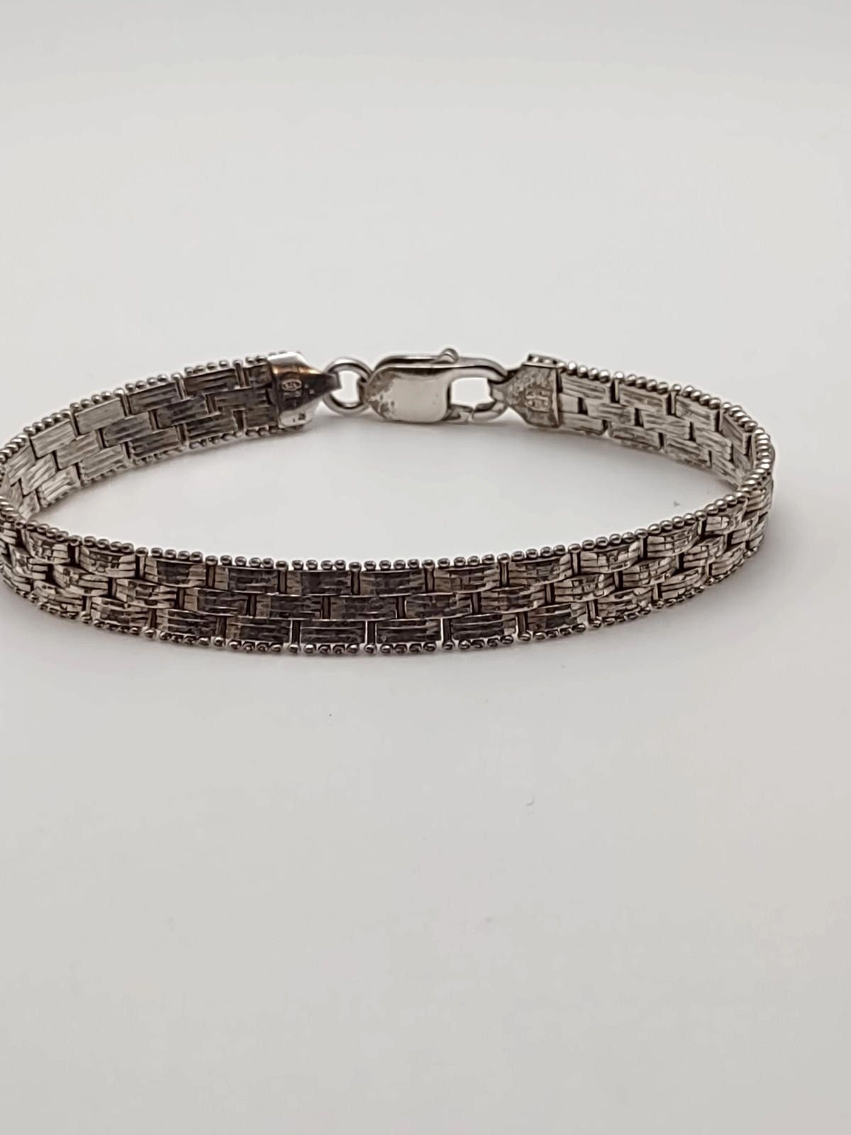 Chalk Line Men’s Italian Sterling Silver Bracelet 925 Woven Link Size ONE SIZE - 1 Thumbnail