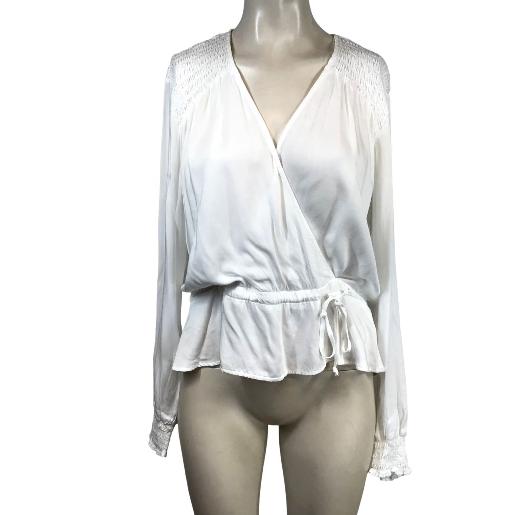 CLOT Cloth & Stone White Wrap Blouse V-Neck Long Sleeve S Small Ecovero Viscose Boho Peplum Ruffle Cuffs Lightweight Casual Workwear Travel Womens Size S / US 4 / IT 40 - 2 Thumbnail
