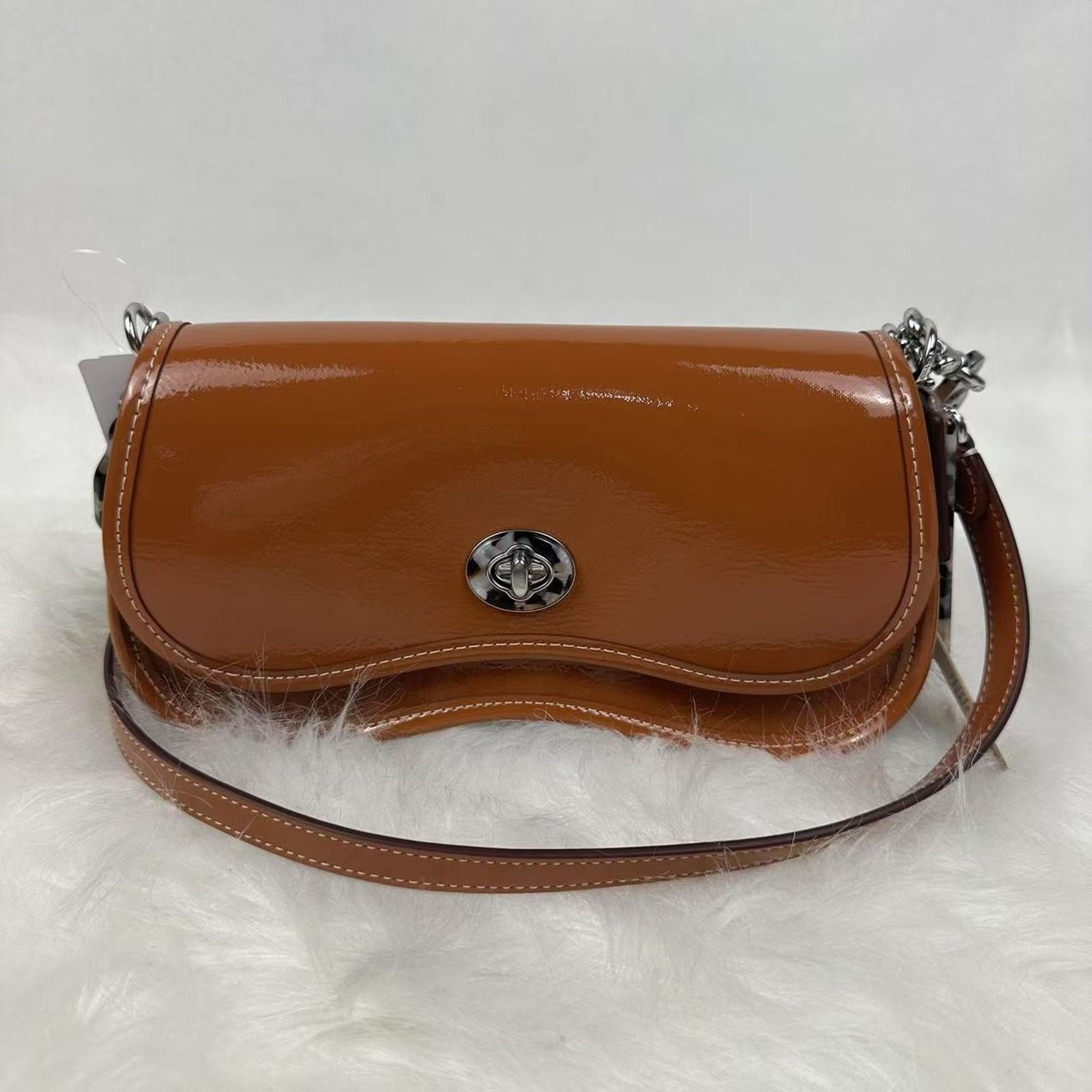 Coach COACH Mini Wavy Dinky Crinkle Patent Leather Crossbody Amber Size ONE SIZE - 3 Thumbnail