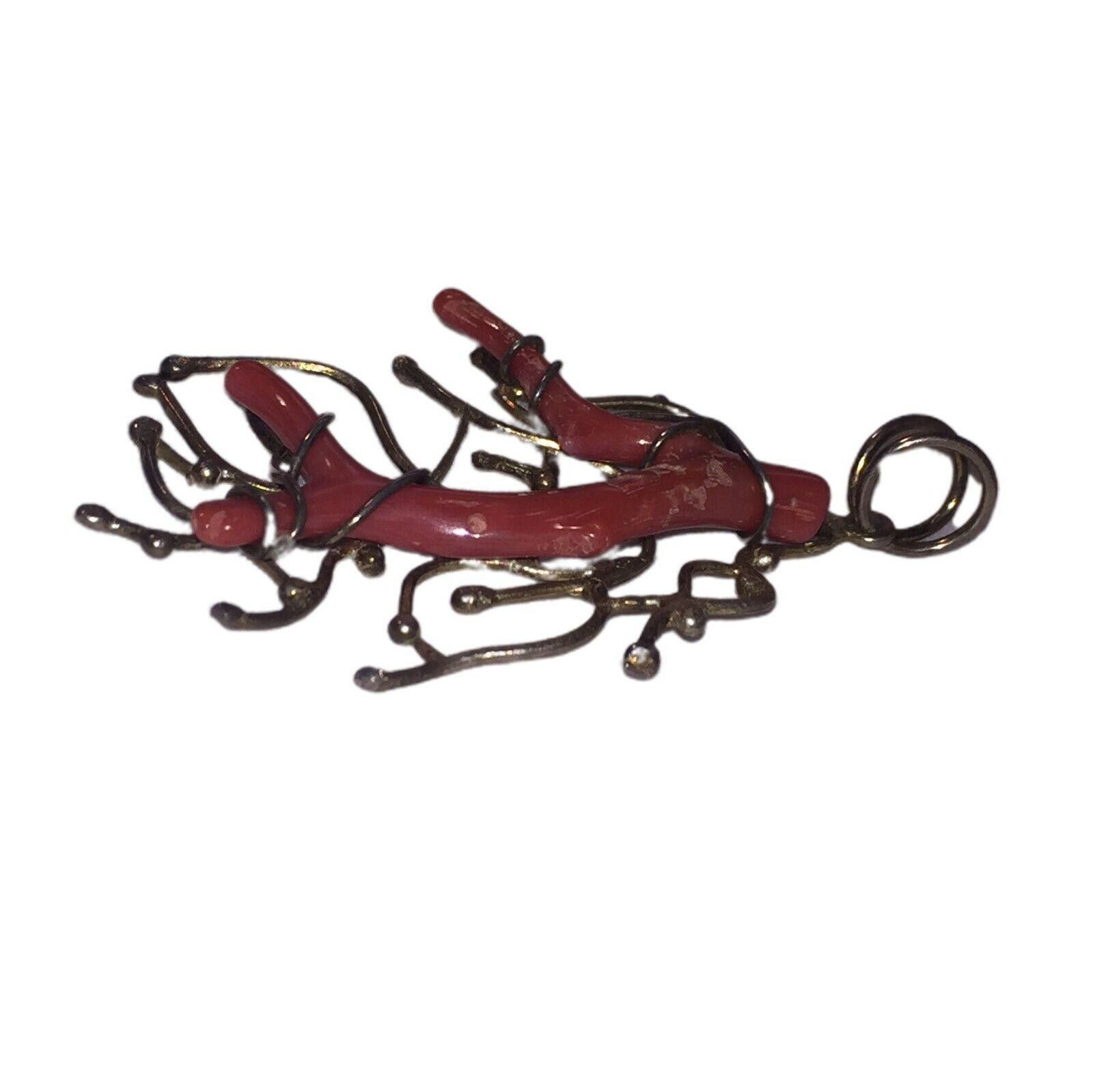 Handmade Abstract Sterling Silver Sardinian Branch Red Coral Pendant Size ONE SIZE - 2 Thumbnail