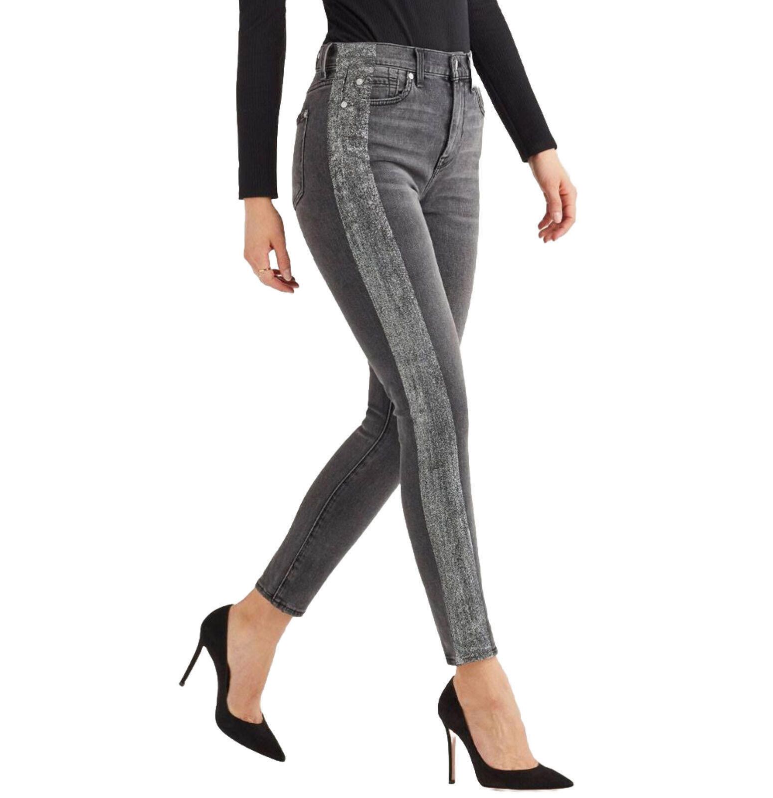 7 For All Mankind 7 For All Mankind Skinny Metallic Glitter Stripe 26 Size 26" / US 2 / IT 38 - 2 Thumbnail