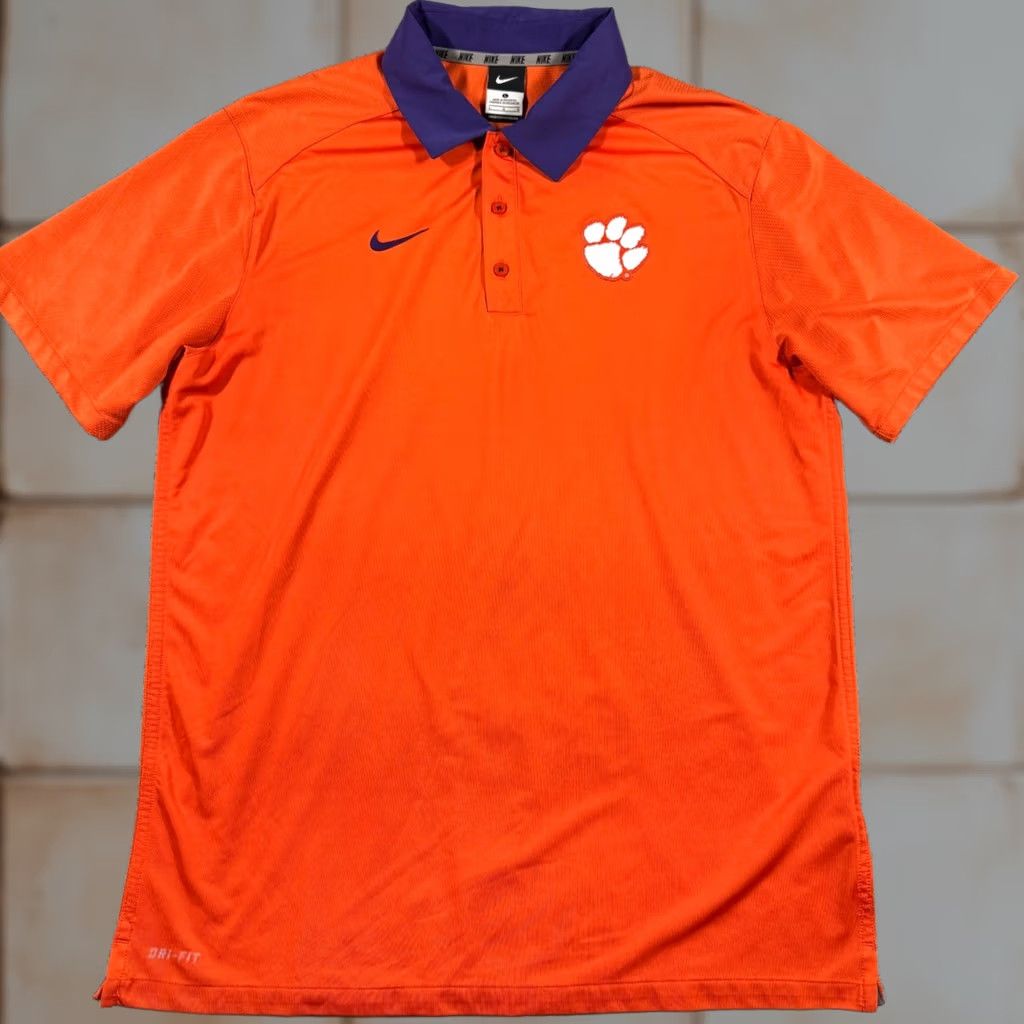 Nike Nike Clemson Tigers Polo Mens Large Orange Purple Dri-FIT Short Performance Size US L / EU 52-54 / 3 - 1 Thumbnail