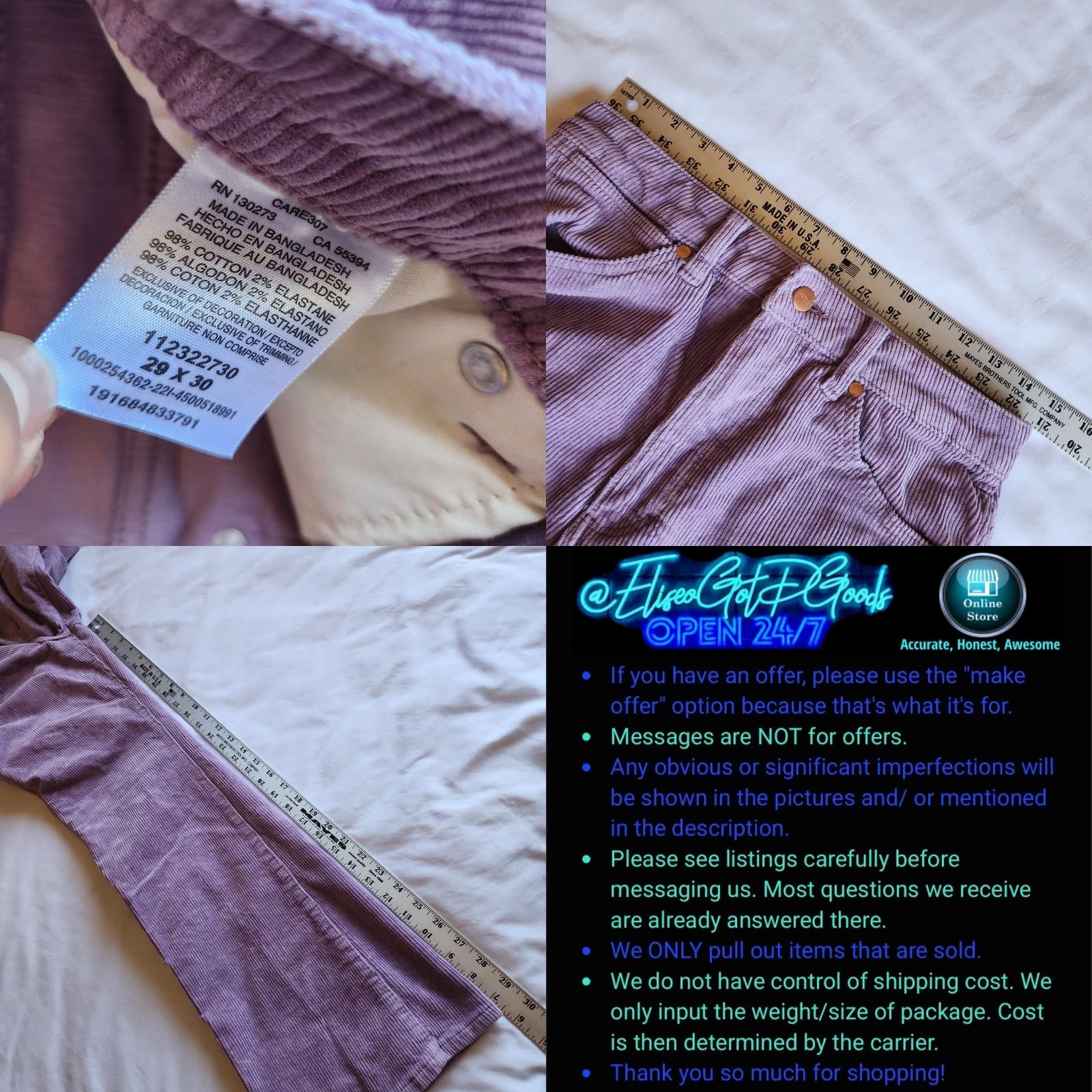 Wrangler Wrangler Women's Corduroy Purple Westward High Rise Bootcut 29/30 Pants Womens Jeans Size 29" - 8 Thumbnail