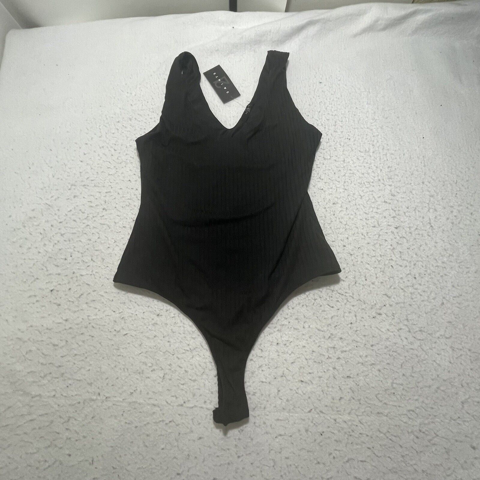 Other 21 Saints Large Black V-Neck One Piece Bodysuit Ribbed Size L / US 10 / IT 46 - 1 Thumbnail