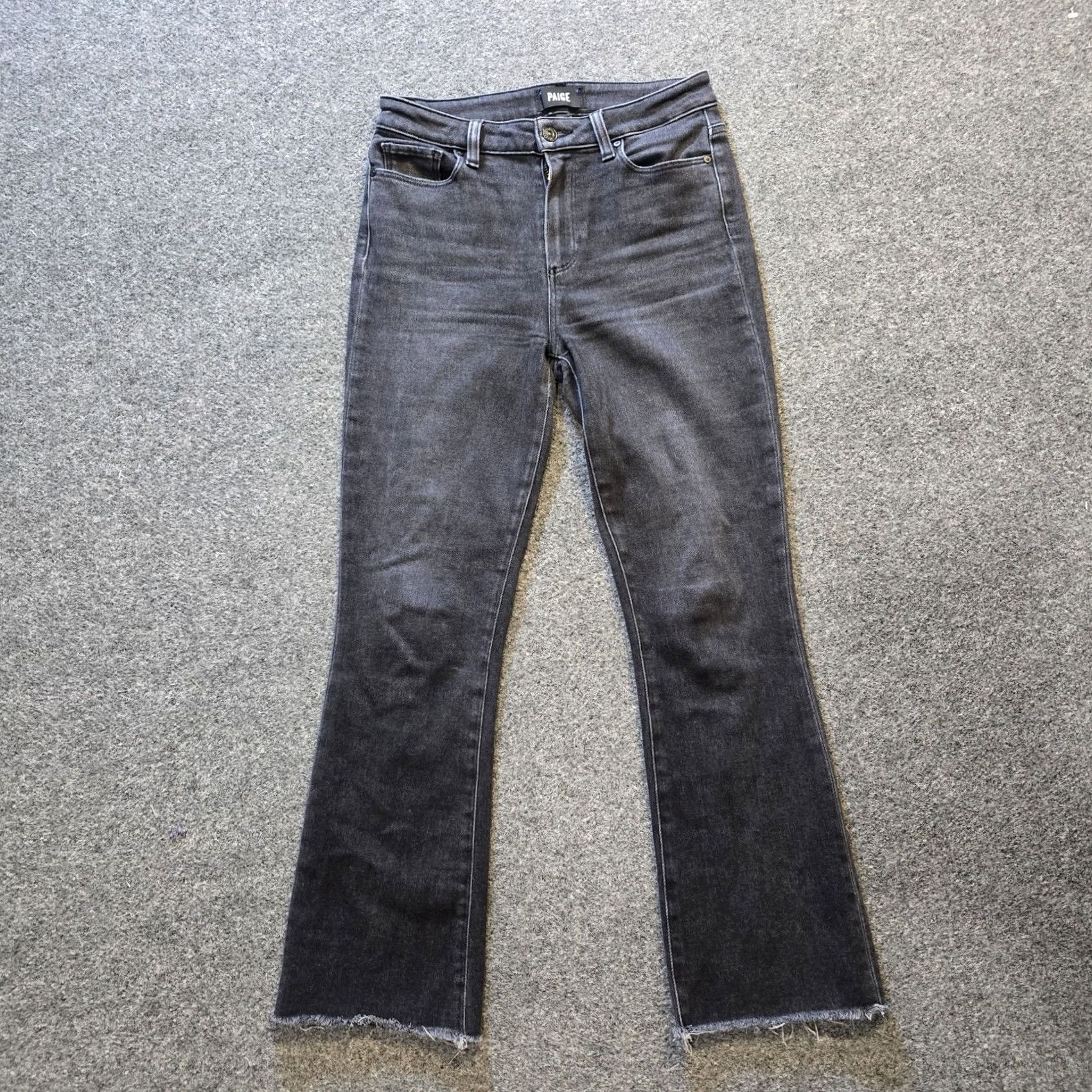 Paige Paige Jeans Women 28 Black Claudine Flare Bootcut Raw Hem Stretch Casual Capsule - Condition: No noted flaws, in nice preowned Size 28" / US 6 / IT 42 - 2 Thumbnail