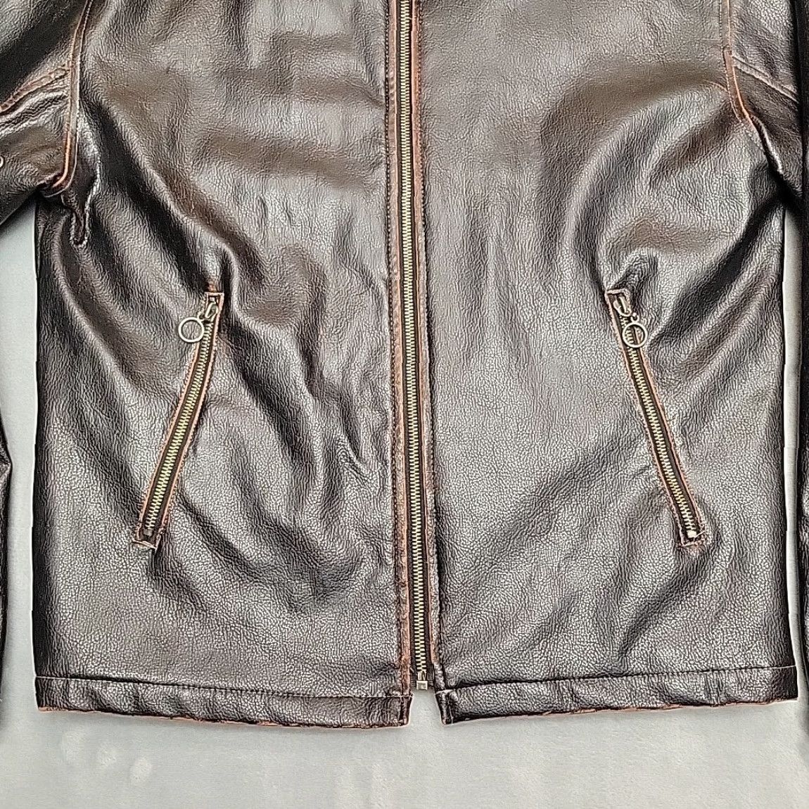 Vintage VINTAGE BC Ethic Jacket Mens M Dark Brown Faux Leather Motorcycle Bomber Moto Retro Jacket Size US M / EU 48-50 / 2 - 2 Thumbnail