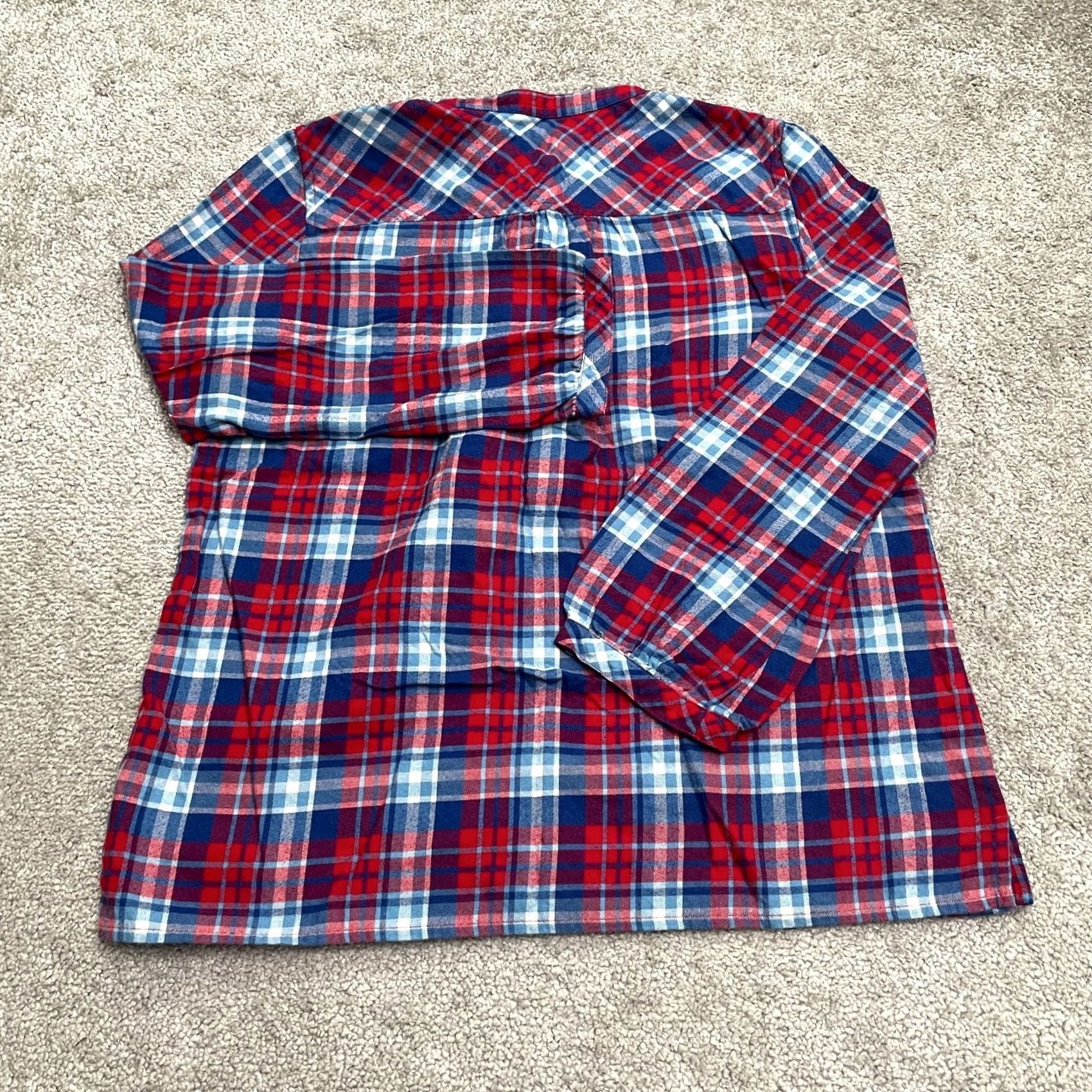 J.Crew J.CREW Button-Up Shirt Womens XS Gray Plaid Flannel Ruffle Half Button Up Shirts Womens XS Multi-Color Pattern Casual Top Size XS / US 0-2 / IT 36-38 - 2 Thumbnail