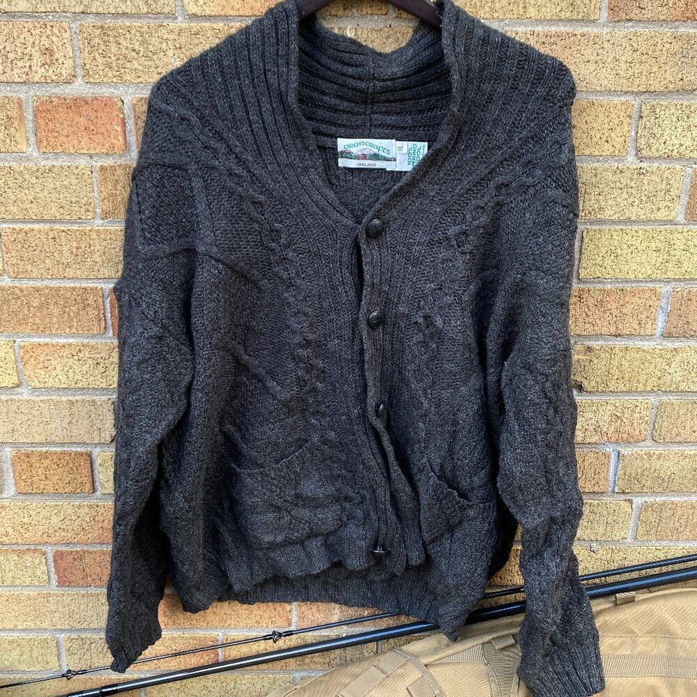 Aran Crafts Aran Crafts Merino Wool Cable Knit Cardigan Sweater Gray XL Size US XL / EU 56 / 4 - 9 Thumbnail