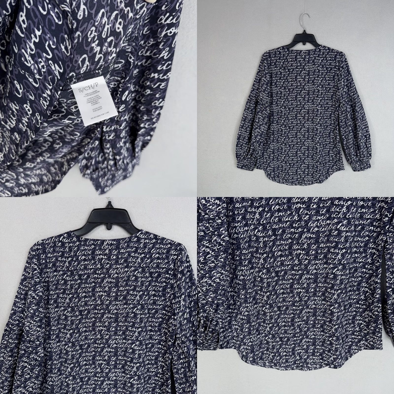 Vintage Cabi Blouse Womens Small Blue Love Te Amo Script Balloon Tunic Top Feminine Work Size S / US 4 / IT 40 - 8 Thumbnail